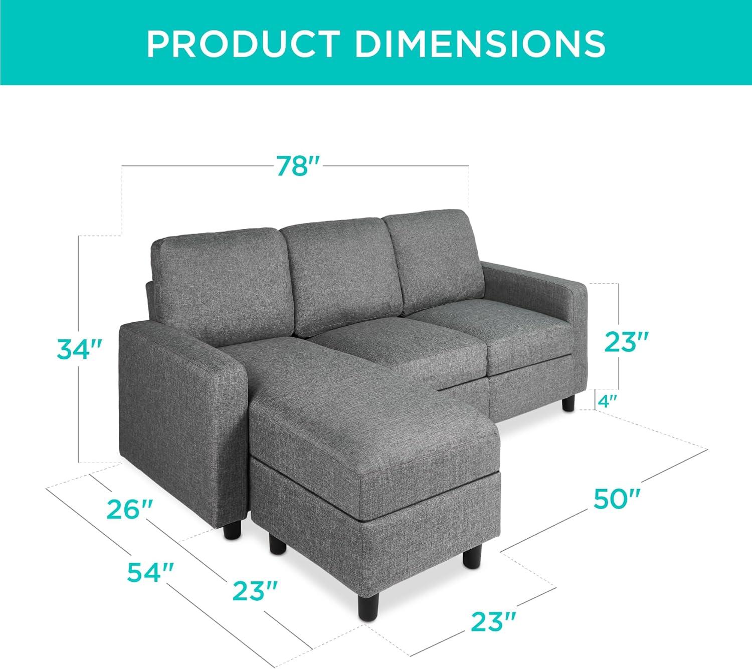 Best Choice Products Linen Sectional Sofa Couch w/ Chaise Lounge, Reversible Ottoman Bench