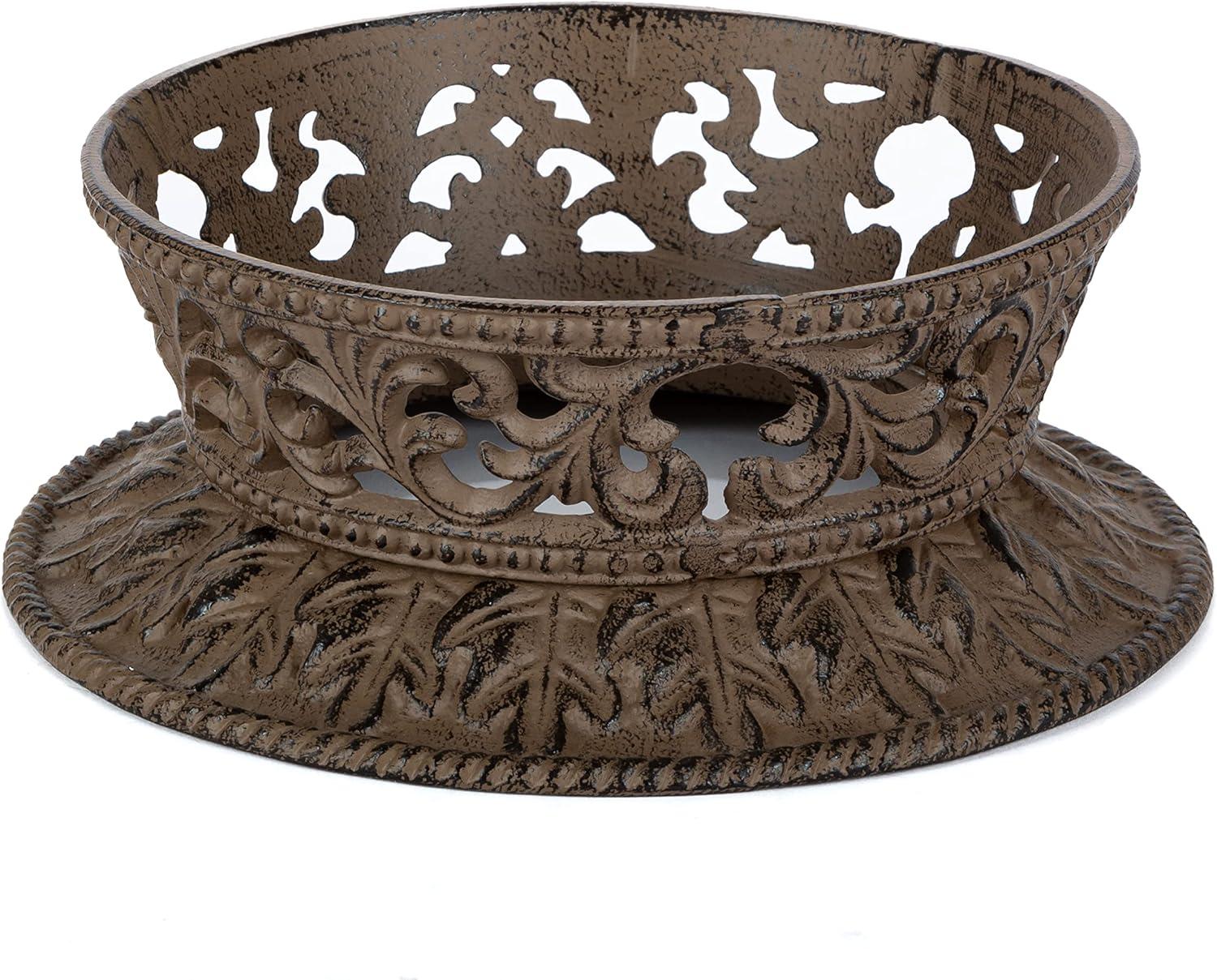 Cream Ceramic 12-Inch Bowl with Acanthus Leaf Metal Base