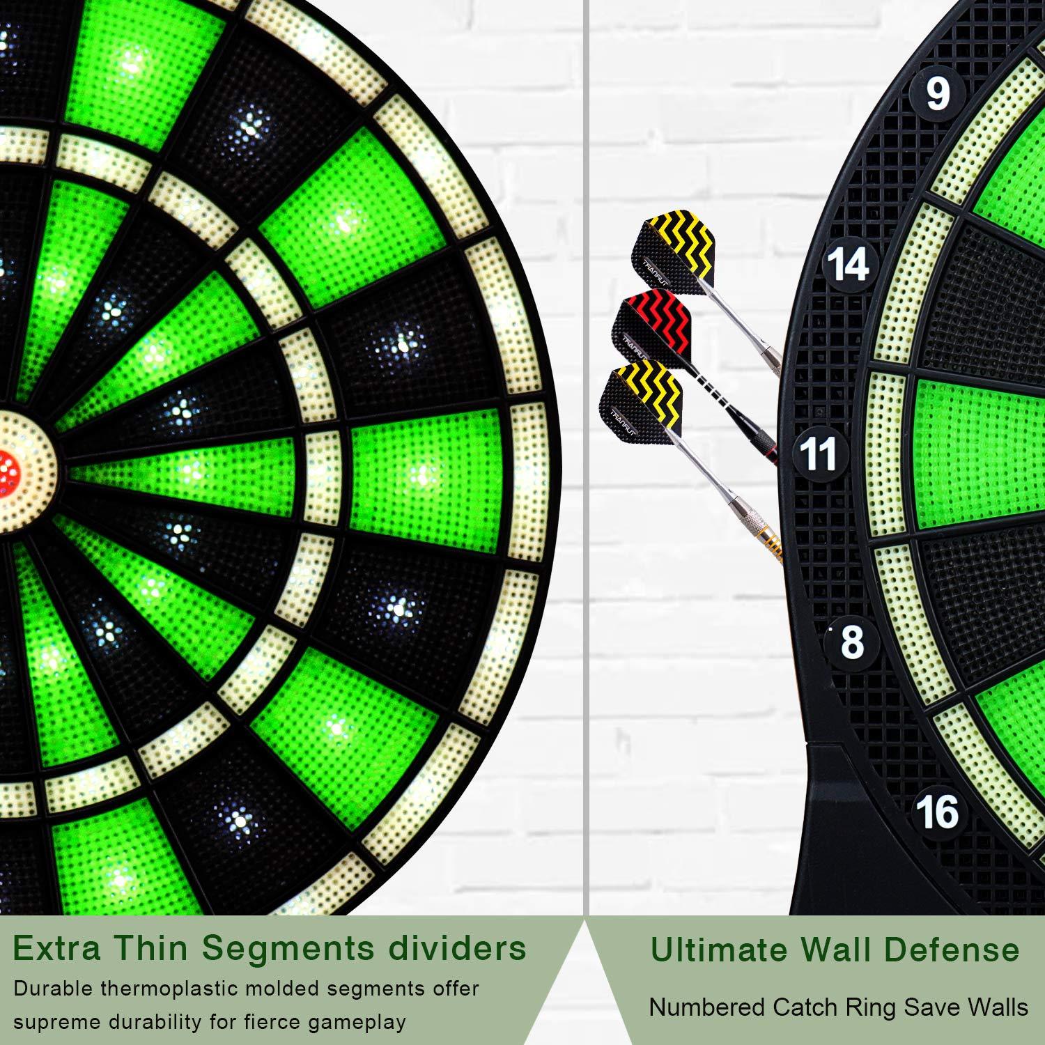 Turnart Electronic Dart Board,13 inch Illuminated Segments Light Based Games Electric Dartboard for Adults Tested Tough Segment for Enhanced Durability Professional with Scoring