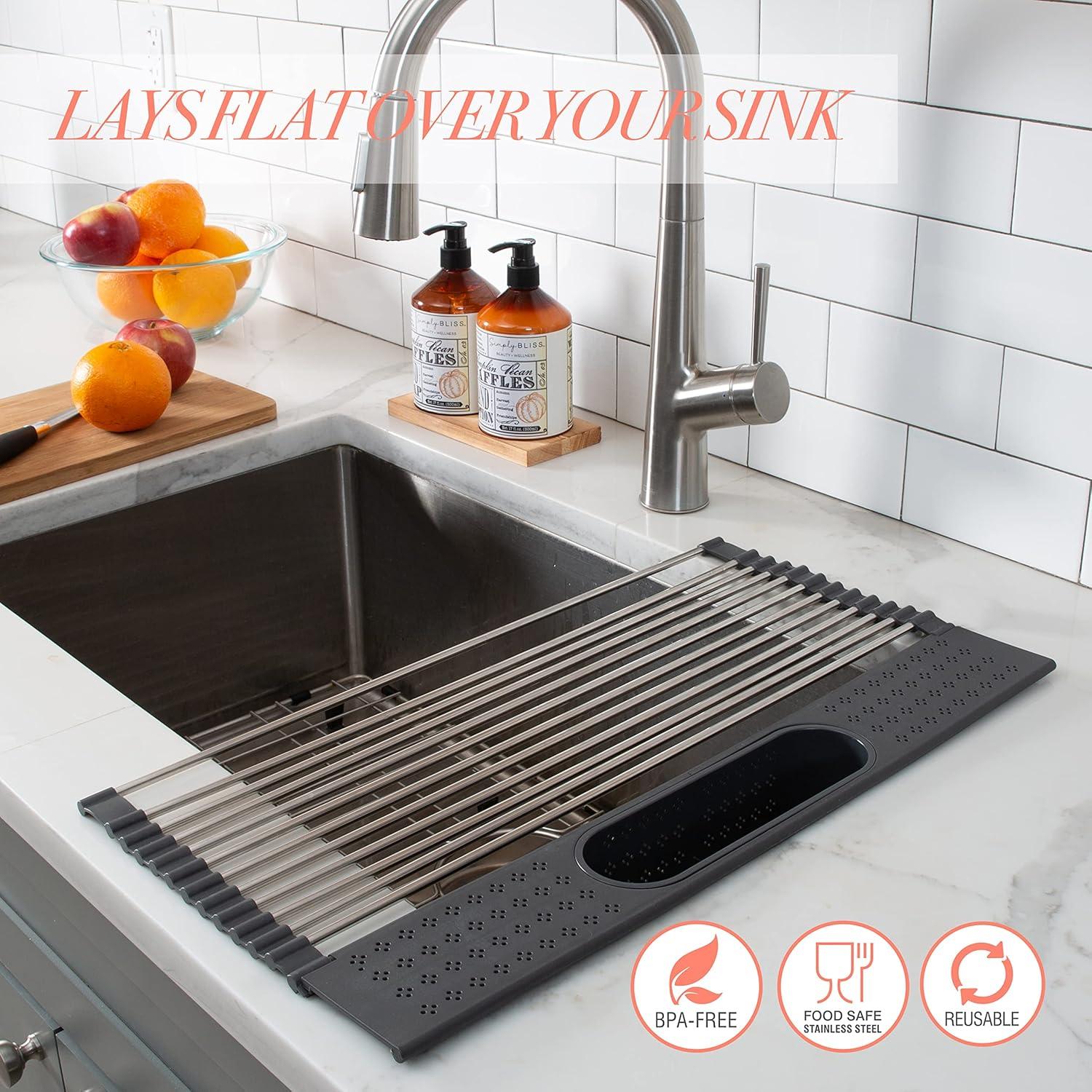 Kitchen Details Adjustable Stainless Steel Over The Sink Dish Rack