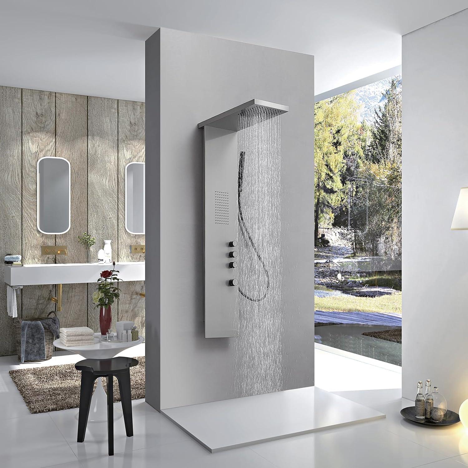 Brushed Nickel Stainless Steel Quadruple Handle Shower Tower