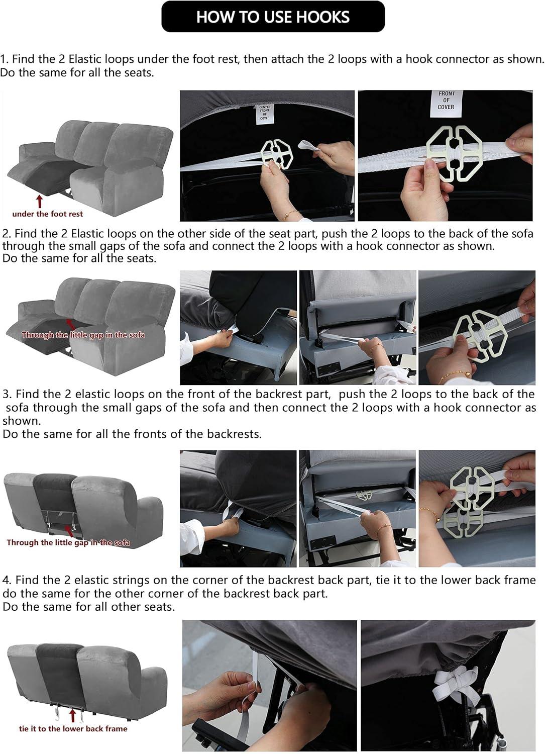 ULTICOR Velvet 8-Pieces Recliner Sofa Covers Stretch Reclining Couch Covers for 3 Cushion Reclining Sofa Slipcovers Furniture Covers Thick Soft Washable (3 Seater Recliner Cover, Chocolate) 3 Seater Recliner Cover Chocolate