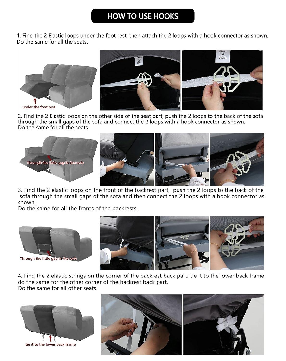 ULTICOR Velvet 8-Pieces Recliner Sofa Covers Stretch Reclining Couch Covers for 3 Cushion Reclining Sofa Slipcovers Furniture Covers Thick Soft Washable (3 Seater Recliner Cover, Chocolate) 3 Seater Recliner Cover Chocolate