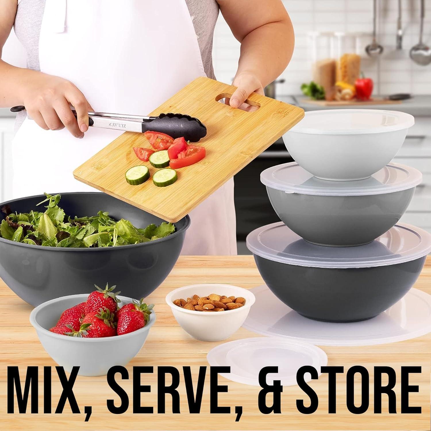 Zulay Kitchen Plastic Mixing Bowls With Lids 12 Piece Set 6 Prep Bowls and 6 Lids