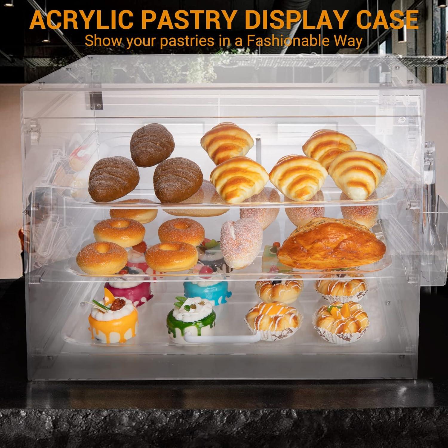 Clear Acrylic 3-Tray Countertop Bakery Display Case with Serving Tong