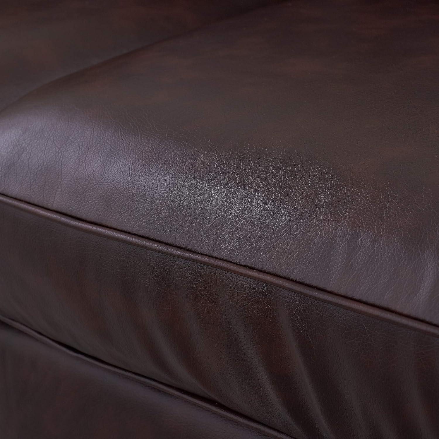 Chestnut Brown Leather 61" Loveseat with Pillow Back and Wood Accents