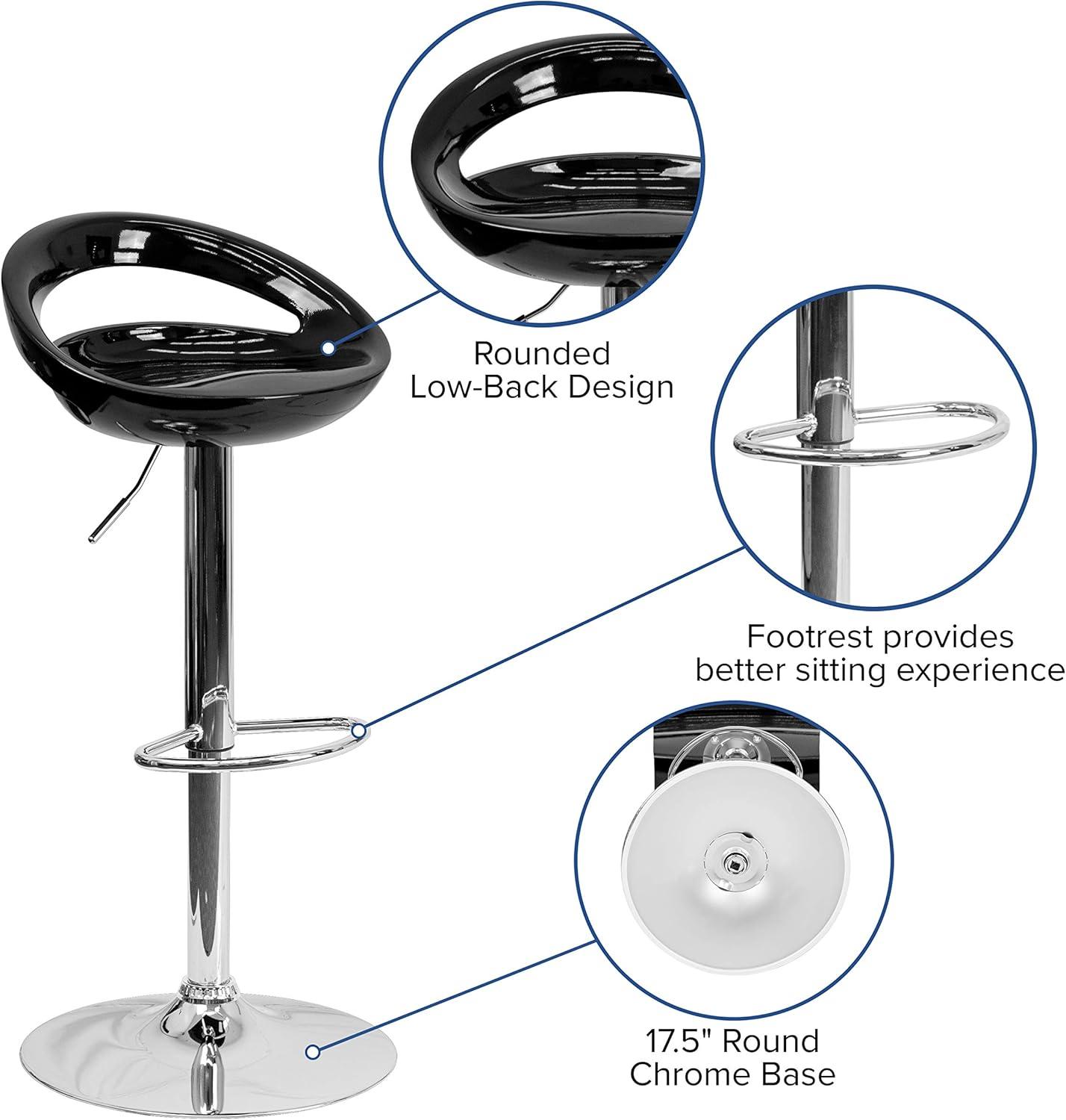 Flash Furniture Contemporary Plastic Adjustable Height Barstool with Rounded Cutout Back and Chrome Base