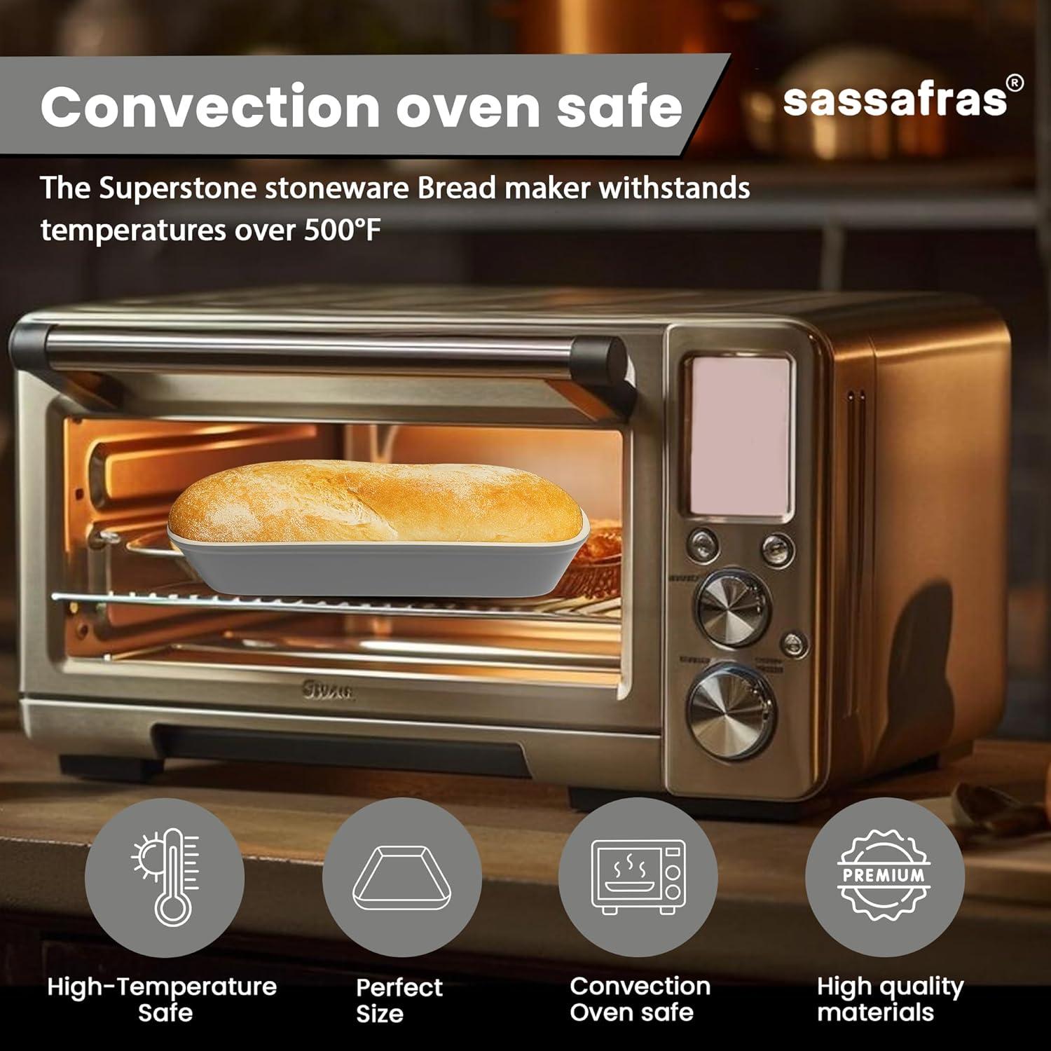 Sassafras Superstone® Covered Bread Baker with Lid - Bisque Glazed Exterior and Unglazed Interior Stoneware Bakeware - Bakes an Artisan Italian Bread with Crusty Crust and a Light Crumb