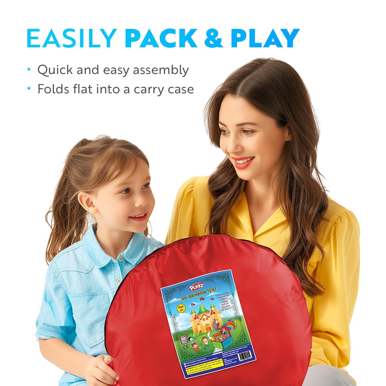 Playz 5pc Kids' Play Tents & Tunnels - Ball Pit for Toddlers, Basketball Hoop, Crawling Tubes, Pop-Up Playhouses, Baby Obstacle Course for Indoor or Outdoor Use