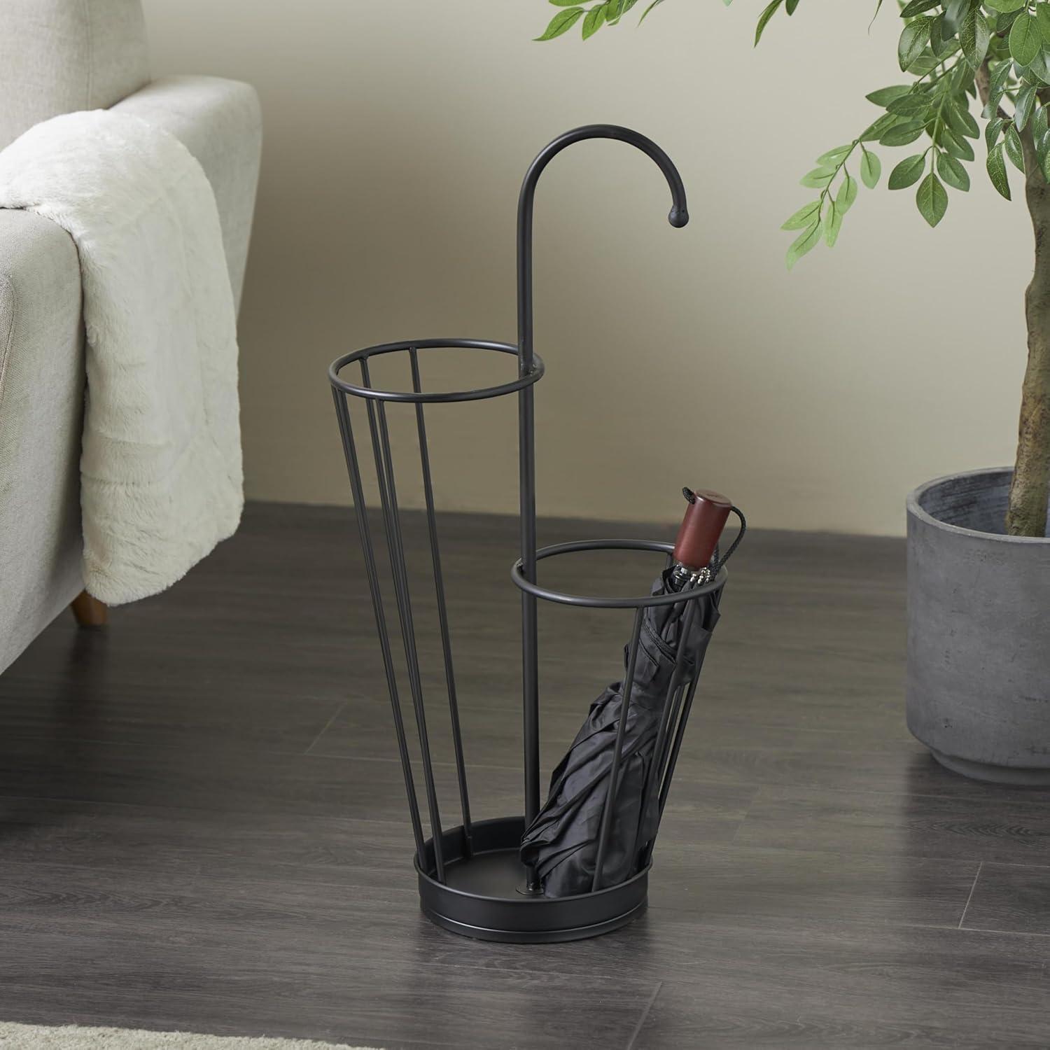DecMode Brown Metal Umbrella Stand with Embossed Emblems