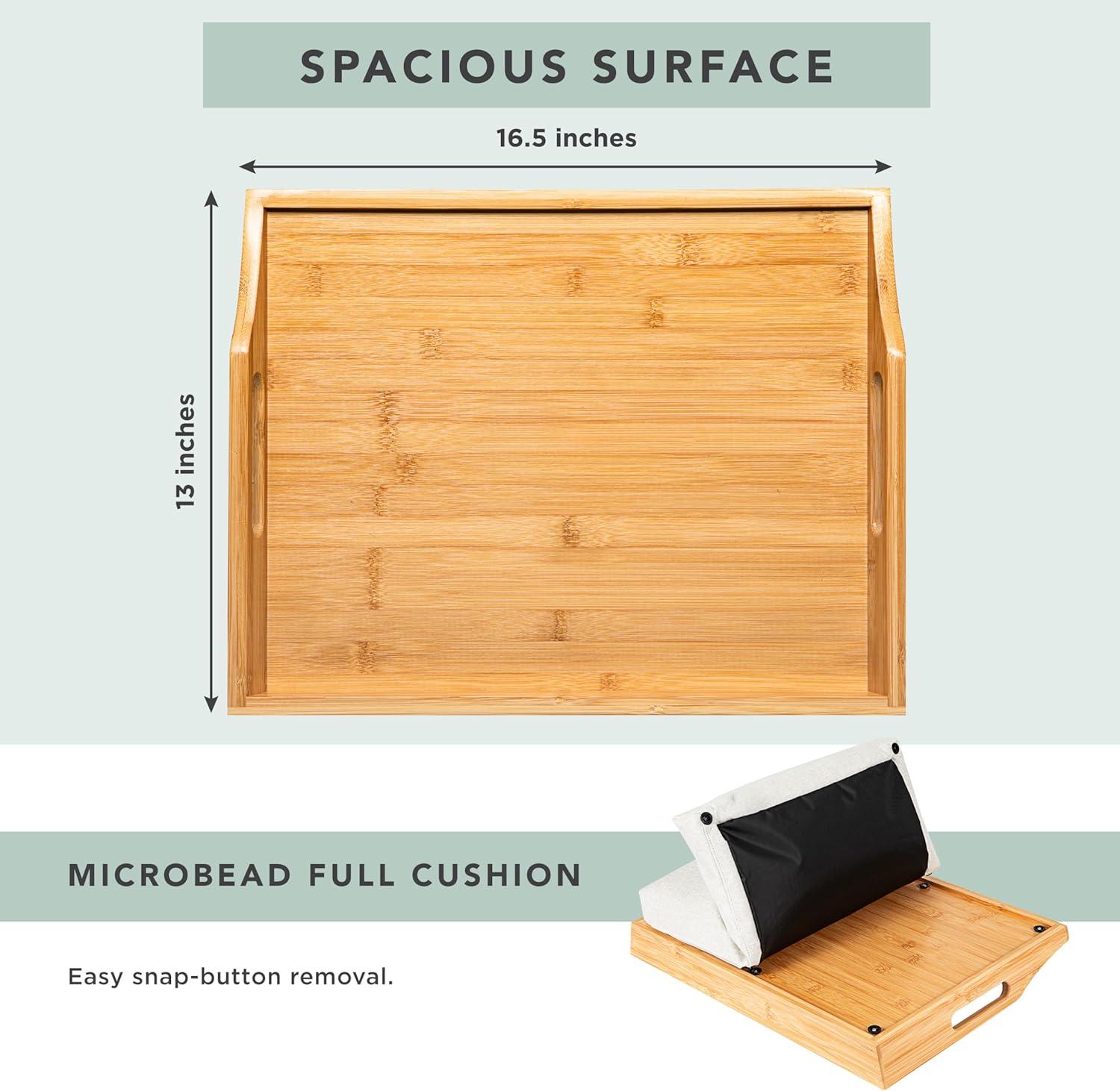 Rossie Home Lap Tray with Detachable Pillow, Natural Bamboo