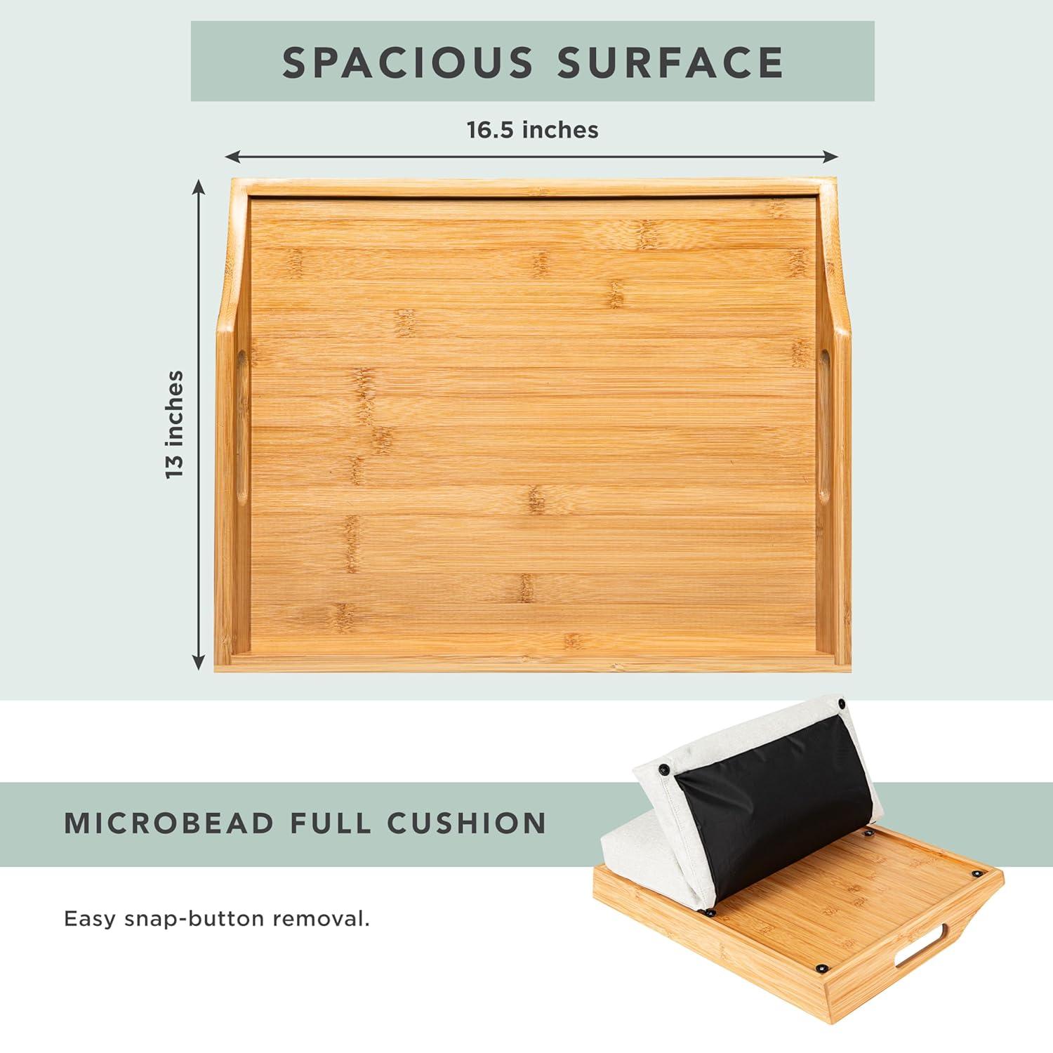 Rossie Home Lap Tray with Detachable Pillow, Natural Bamboo