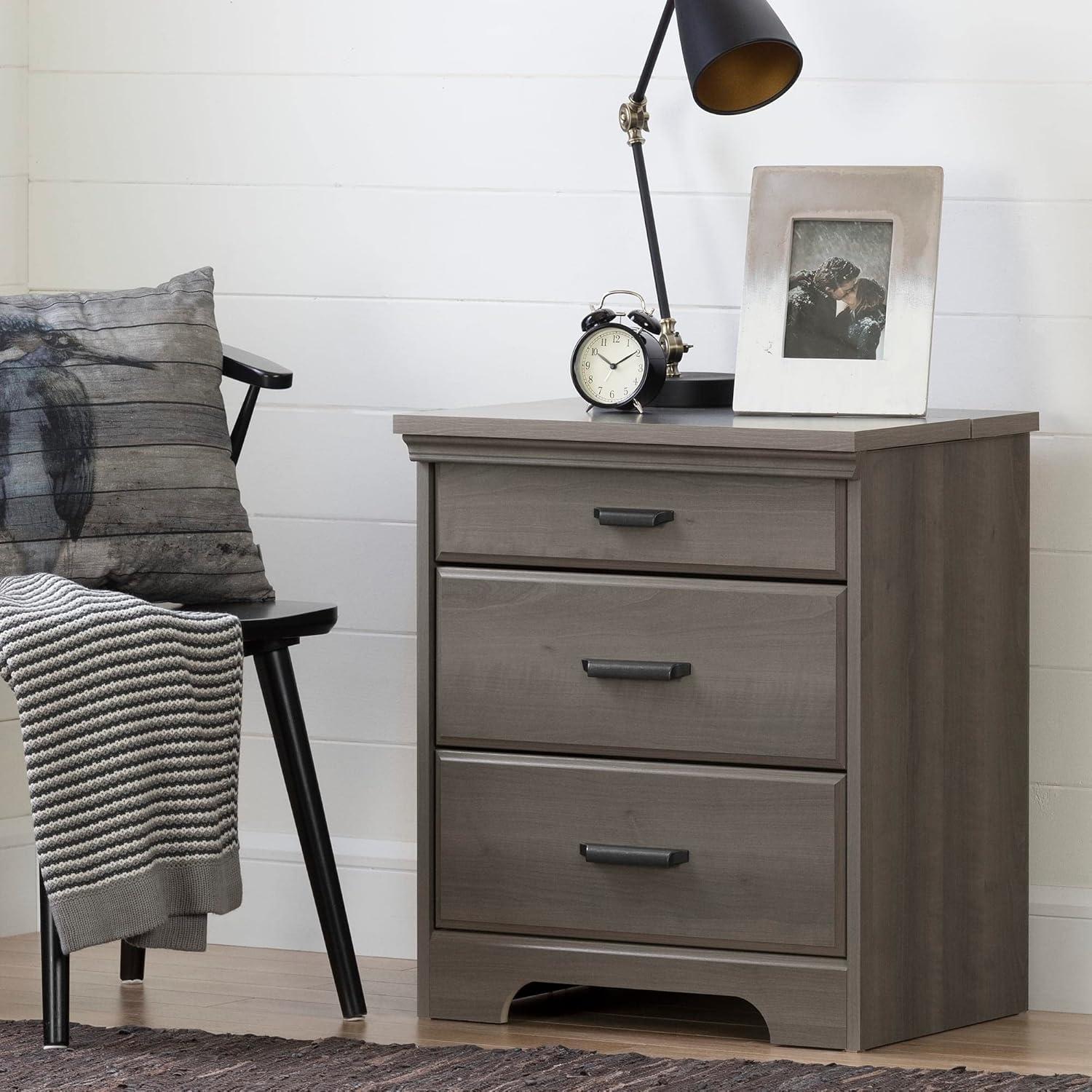 Gray Maple 2-Drawer Nightstand with Charging Station