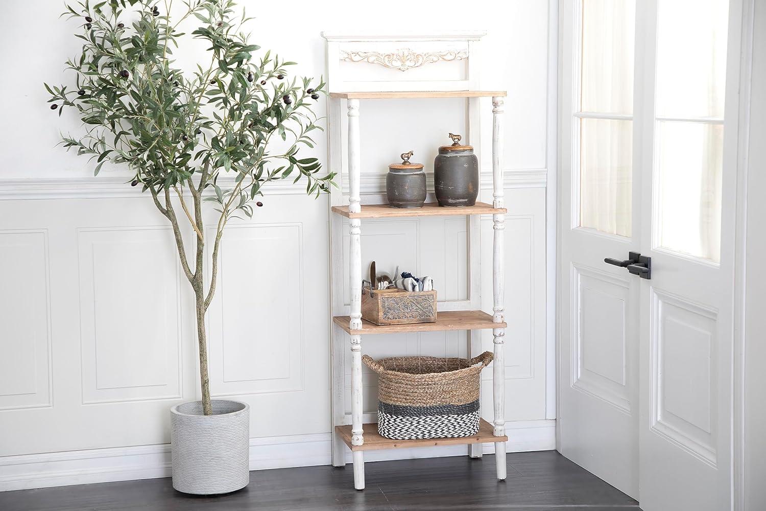75" x 32" Farmhouse Wood Shelving Unit Off White - Olivia & May: 5-Tier Storage Bookcase