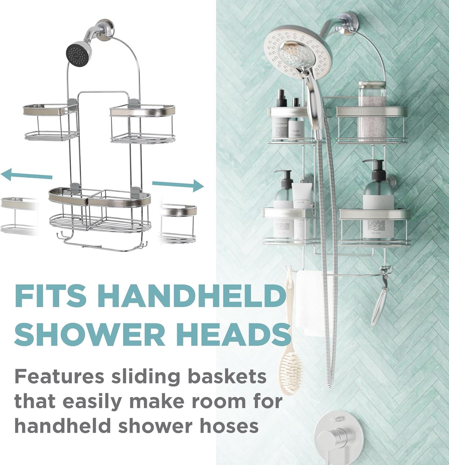 zenna home 7546nsp, expandable over-the-showerhead caddy, chrome