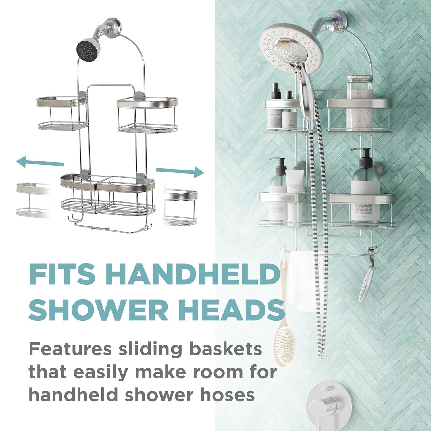 zenna home 7546nsp, expandable over-the-showerhead caddy, chrome
