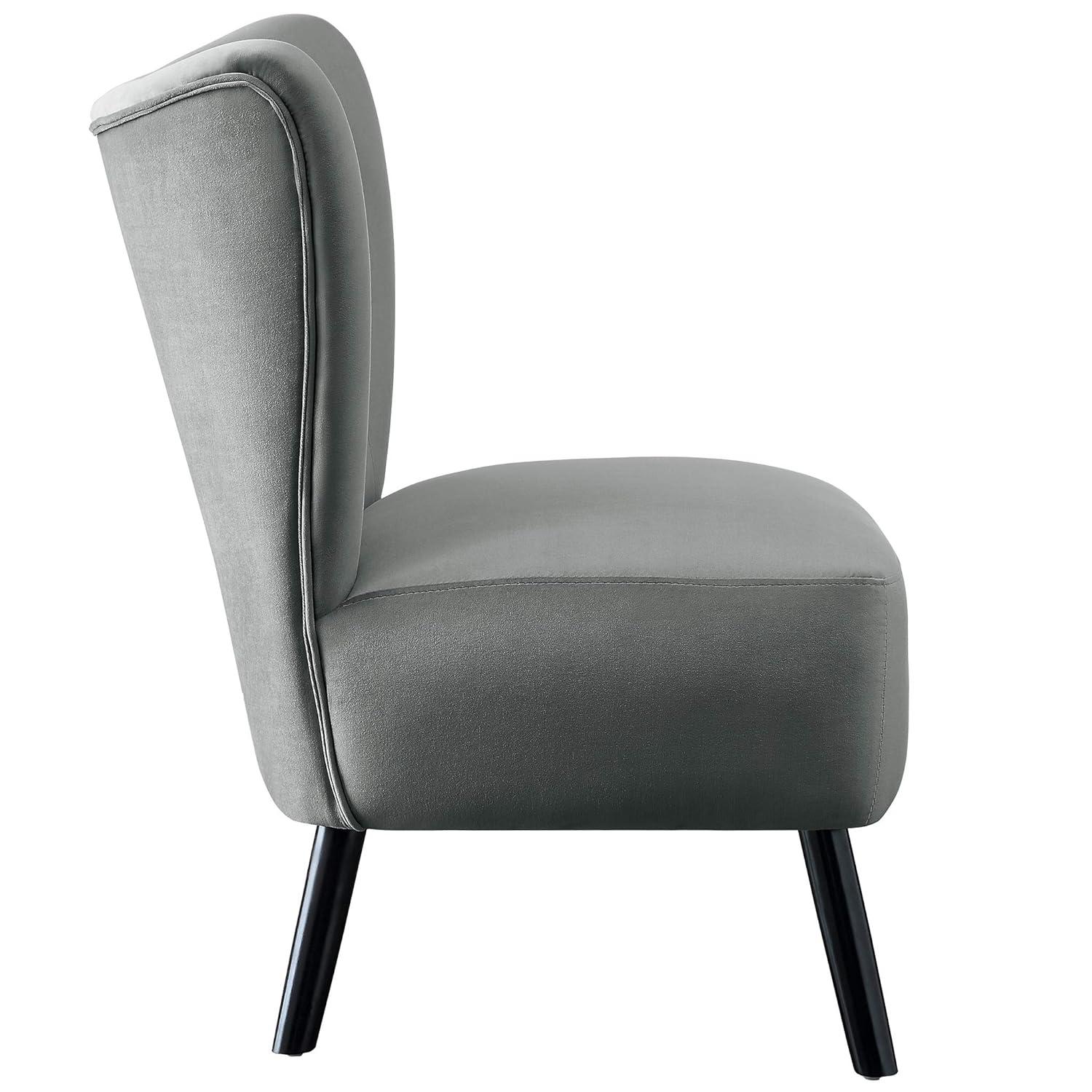 Gray Velvet Button-Tufted Armless Accent Chair