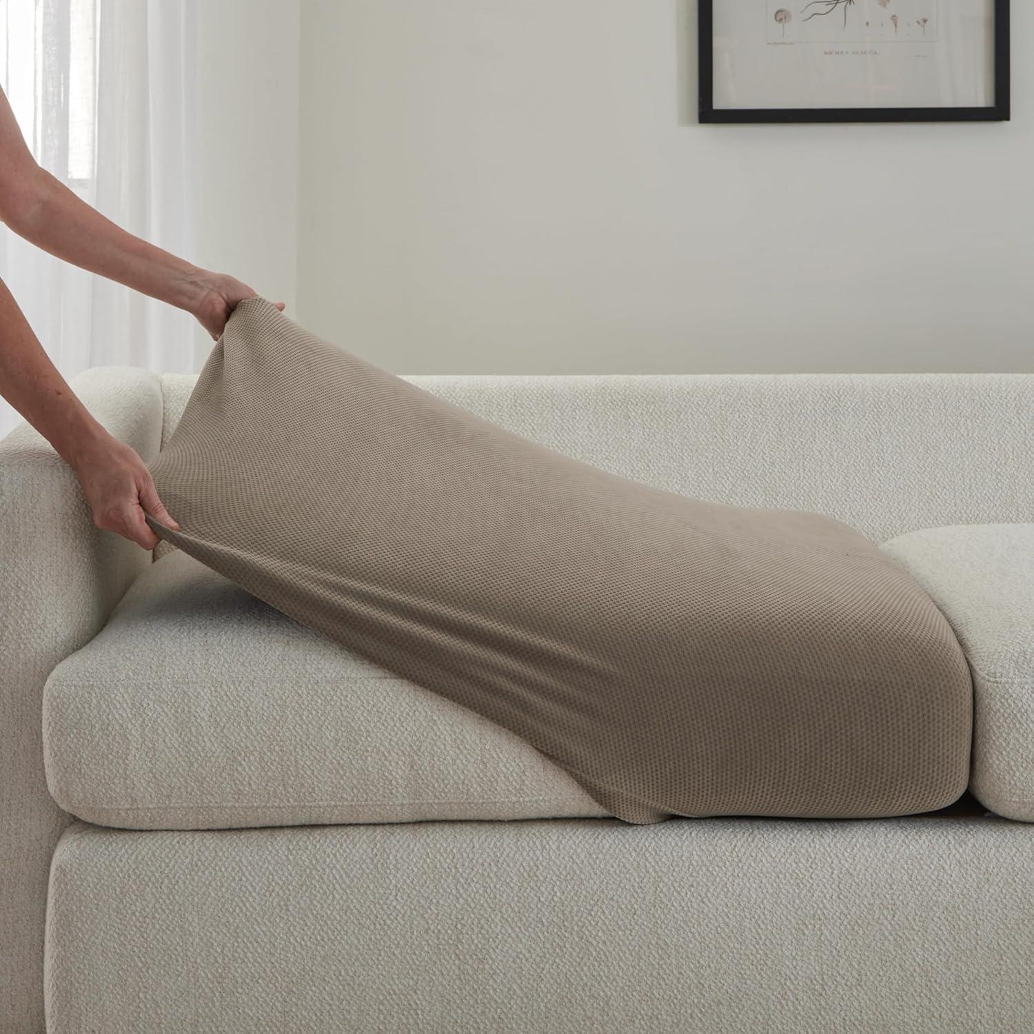 Taupe Stretch Pique Extra Long Sofa Cushion Covers