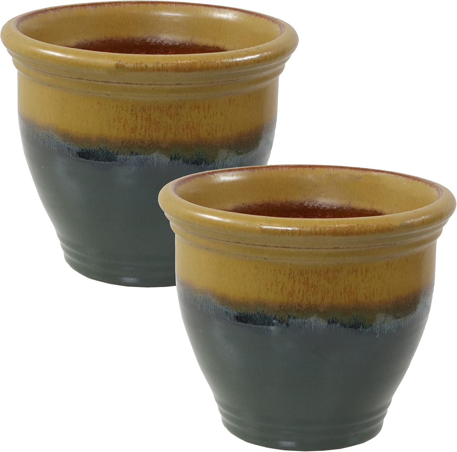 Sunnydaze Studio Outdoor/Indoor High-Fired Glazed UV- and Frost-Resistant Ceramic Planters with Drainage Holes