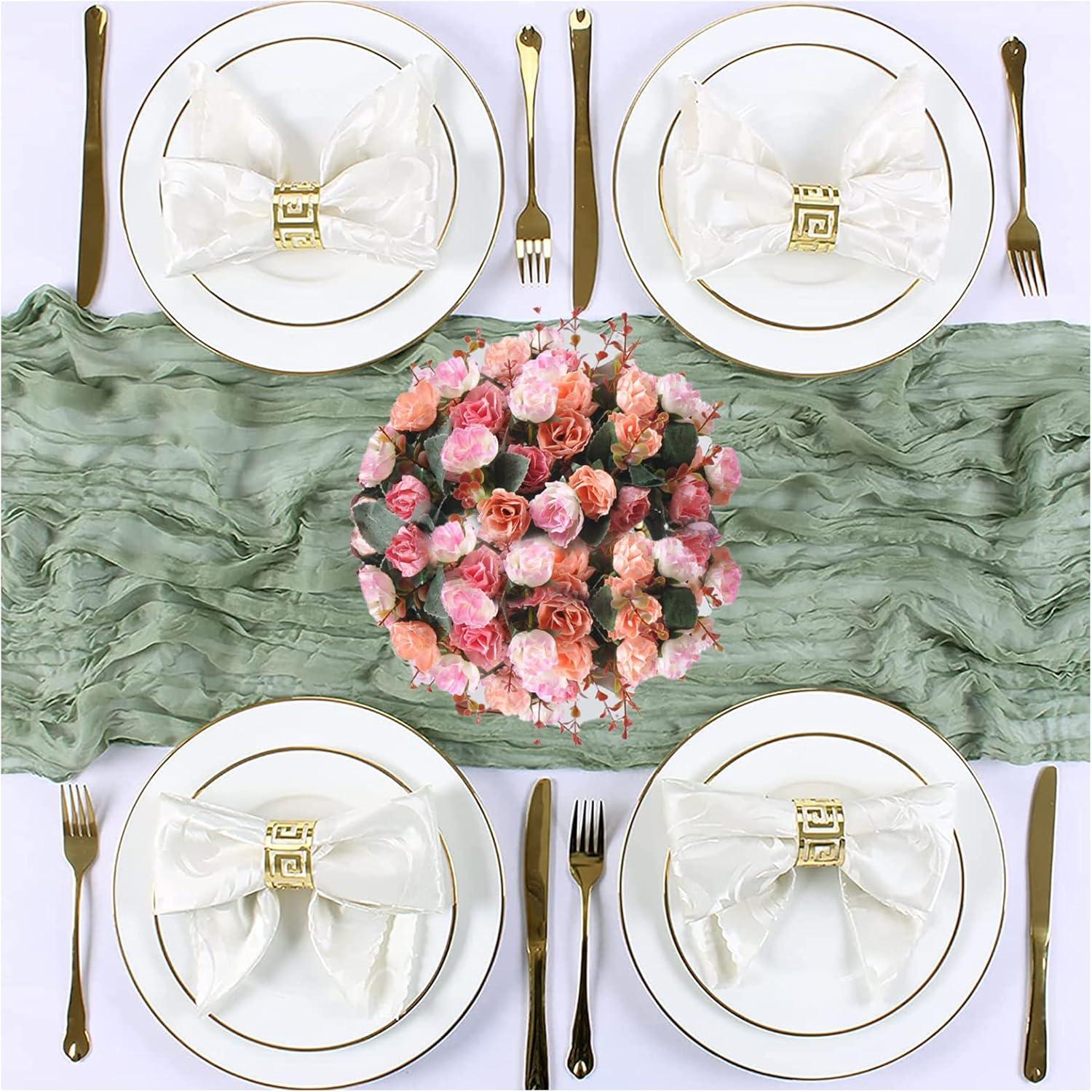 Mint Green Cheesecloth Table Runner 6 Pack 35" Boho Gauze Runner 120 inches Long Tablecloth Runner Rustic Sheer Fabric Bulk for Baby Shower Wedding Bridal Birthday Party Table Decorations