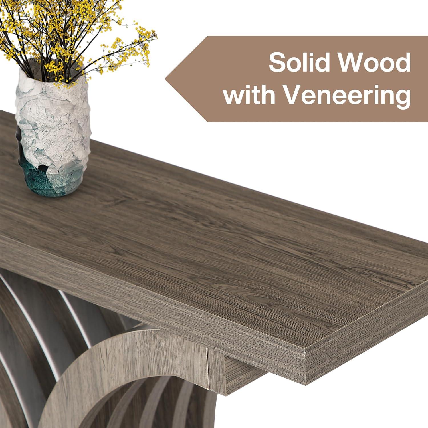 Tribesigns Modern 39-inch Console Tables, Farmhouse Entryway Table with Geometric Base, Wooden Narrow Hallway Table/Sofa Table for Living Room, Grey