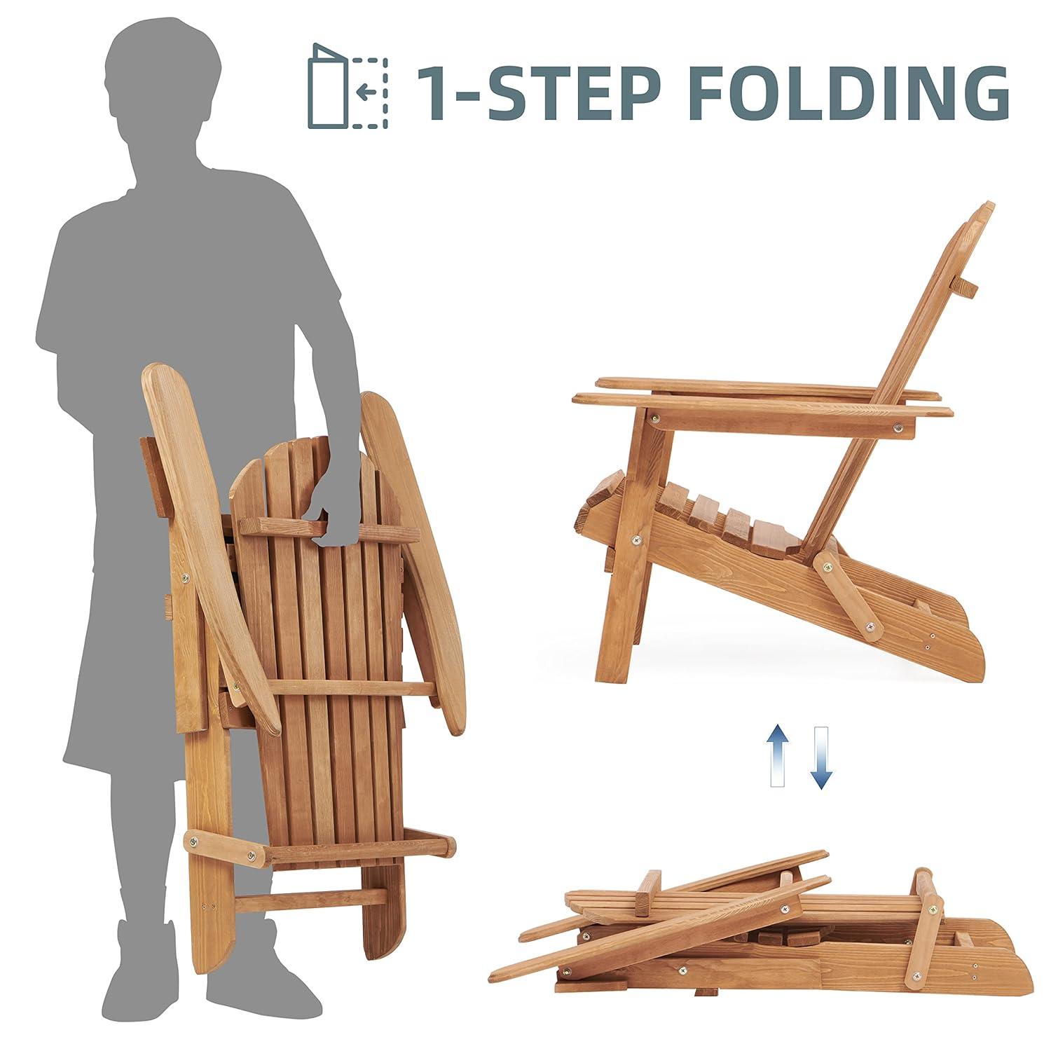 CLEARANCE! Wooden Outdoor Folding Adirondack Chair Set of 2 Wood Lounge Patio Chair for Garden,Garden, Lawn, Backyard, Deck, Pool Side, Fire Pit,Half Assembled,