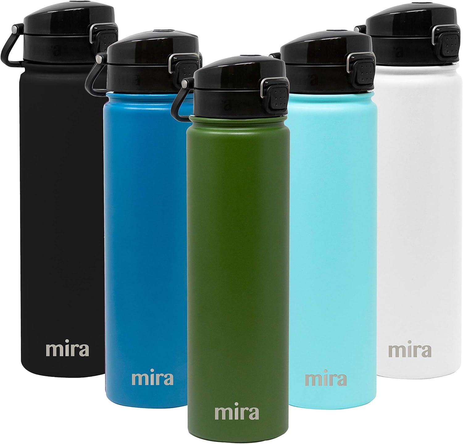 MIRA 24 oz Insulated Water Bottle - Stainless Steel Thermos with One-Touch Quick-Open Spout - Double Wall Hot & Cold (24Hr Cold/12Hr Hot) - Olive Green