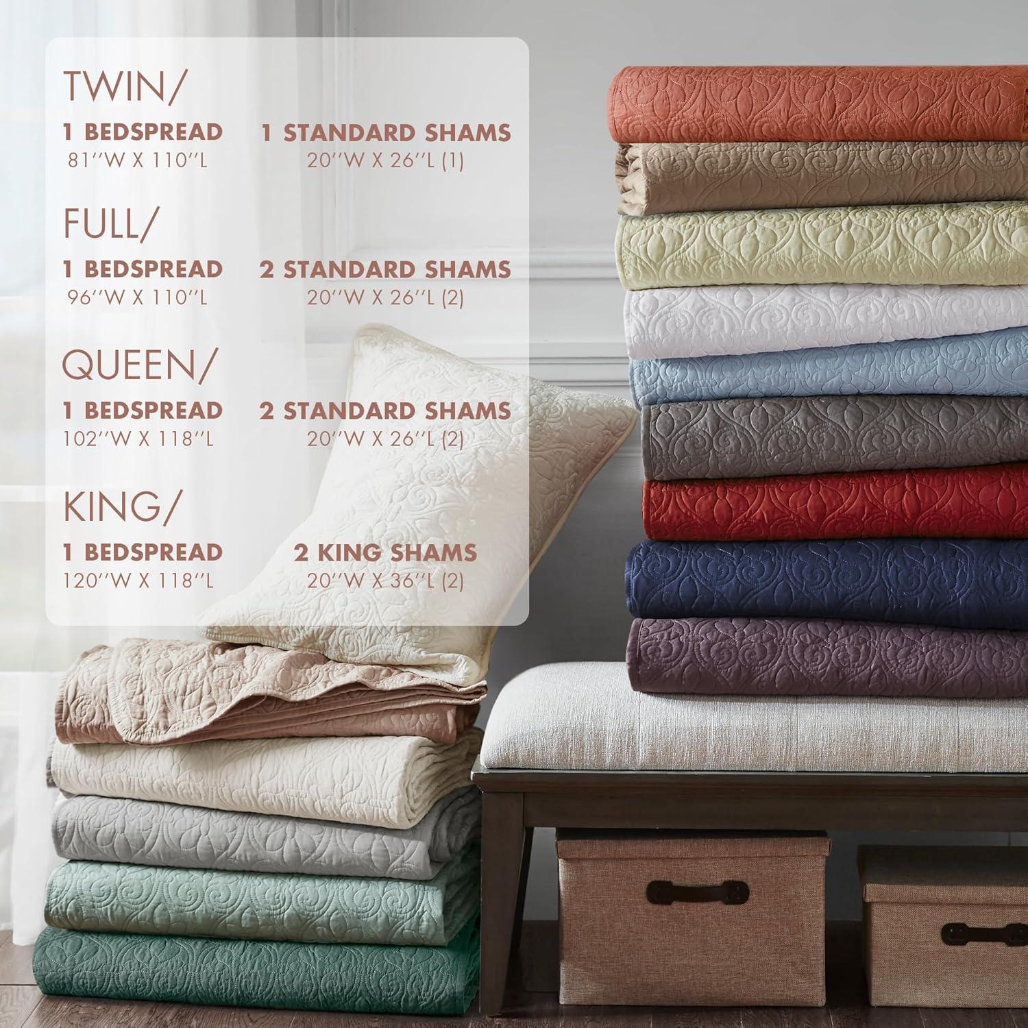 Madison Park Bedspread Set Reversible Damask Quilted Oversized Coverlet, Cotton-Filled Quilts Oversized, All Season, Lofty & Warm Bedspread, Quebec, Clay Red 3 Piece