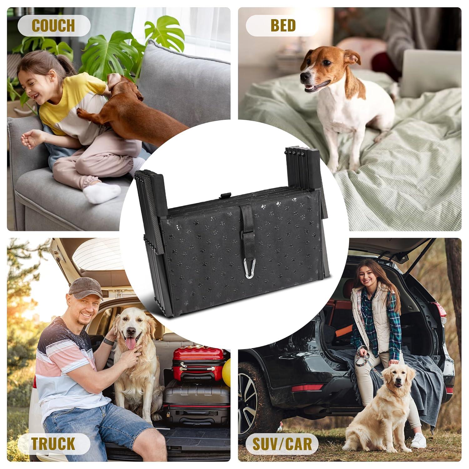 Dog Stairs for Car - Foldable Dog Ramps for Large Dogs with Non Slip Surface, Portable Dog Steps for Cars and SUV, Truck, Support Up to 200 Lbs, 6 Steps