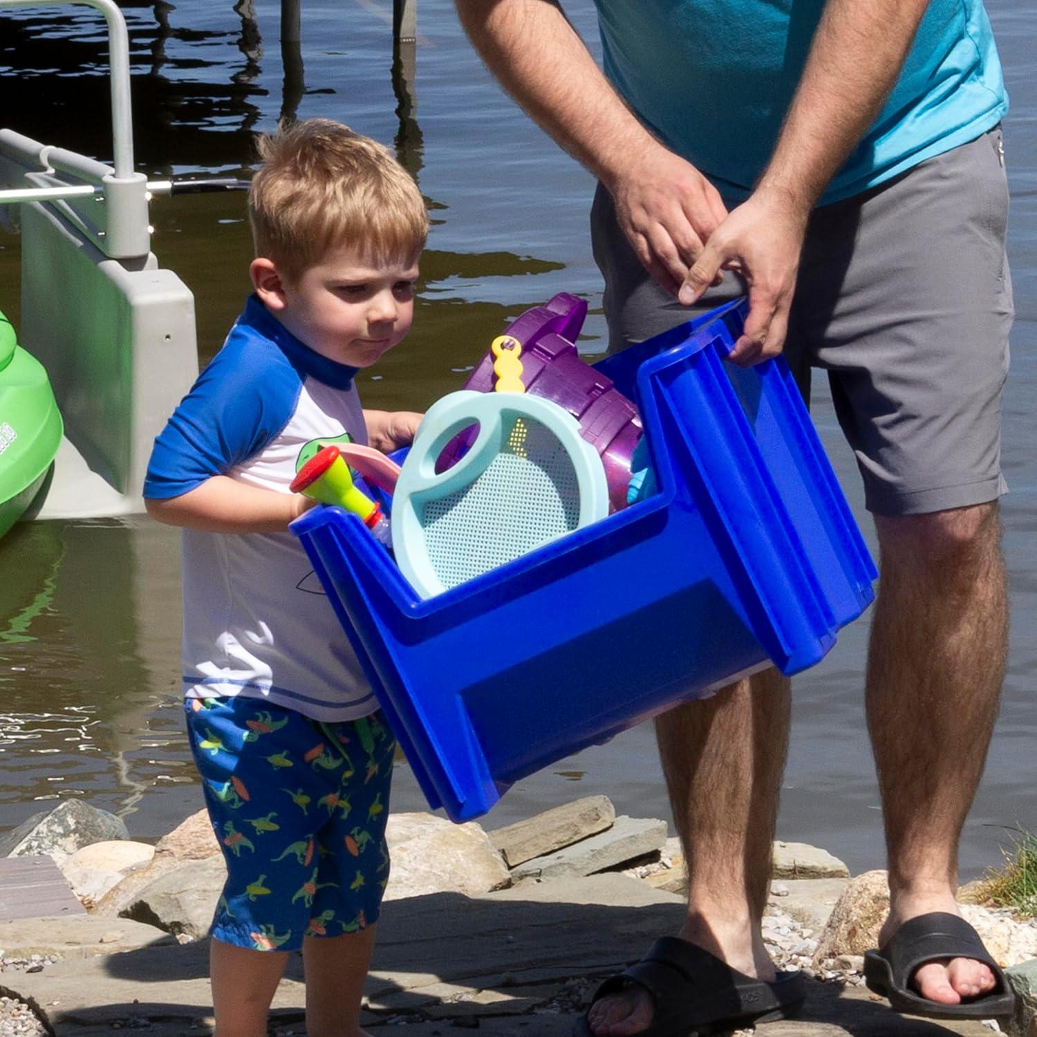 Blue Heavy Duty Stackable Plastic Storage Bin with Handle