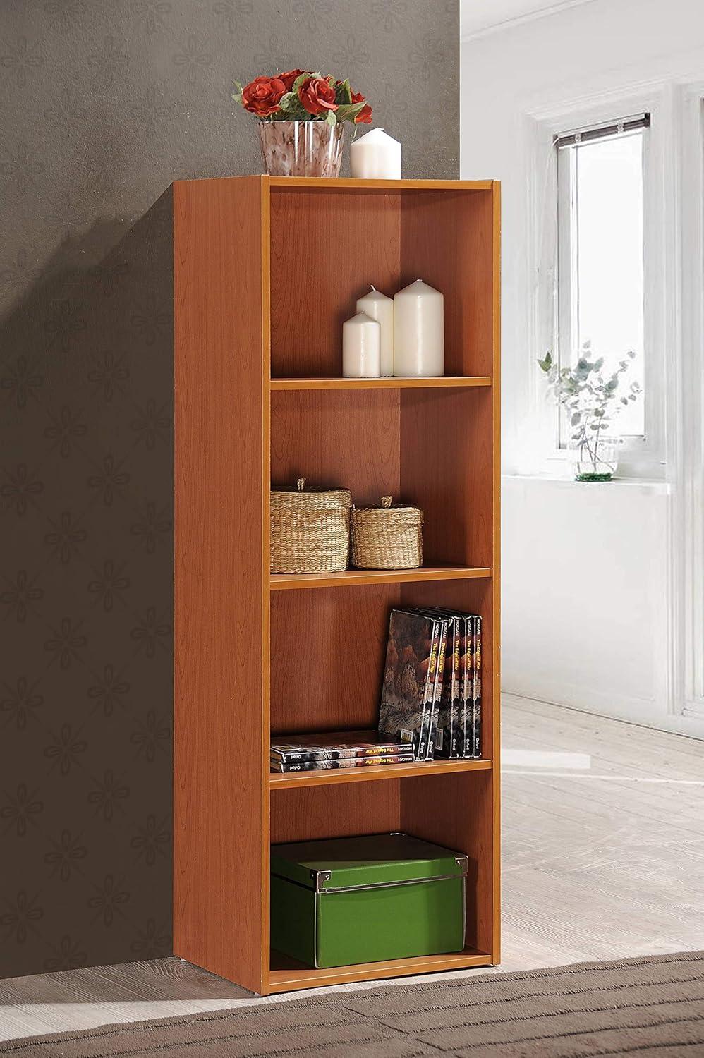 Hodedah 4-Shelf Wood Bookcase, Brown