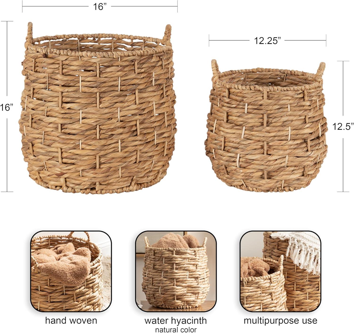 Kate and Laurel Livia Moderno Juego de Cestas Tejidas de Dos Piezas, 16 x 16 y 13 x 13, Jacinto de Agua Natural, Cestas de Mimbre Natural Transicionales para Usar Como Maceteros Tejidos O Cestas Tipo Manta para Sala de Estar