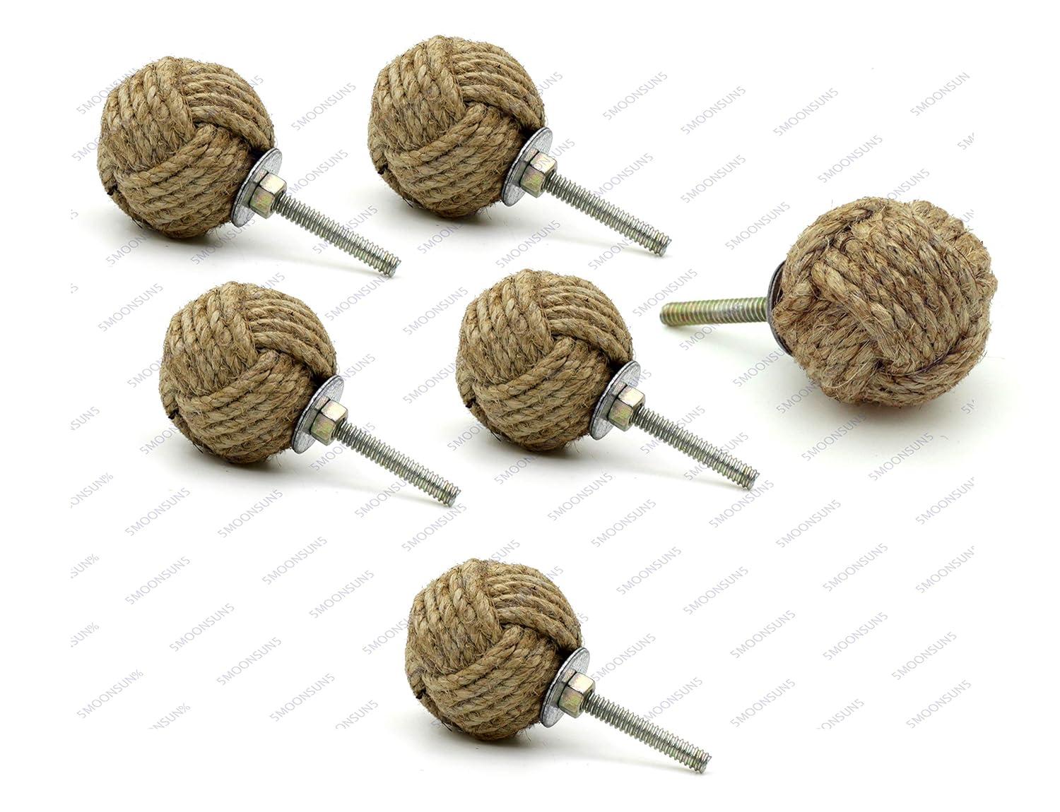5MoonSun5's Jute Knobs Rope Knot Drawer Pulls and Knobs Pull and Push Handle Knobs for Cabinets, Wardrobes & Kitchen Cupboards Nautical knob Hardware Vintage Decor, 35 mm (Pack of 4)
