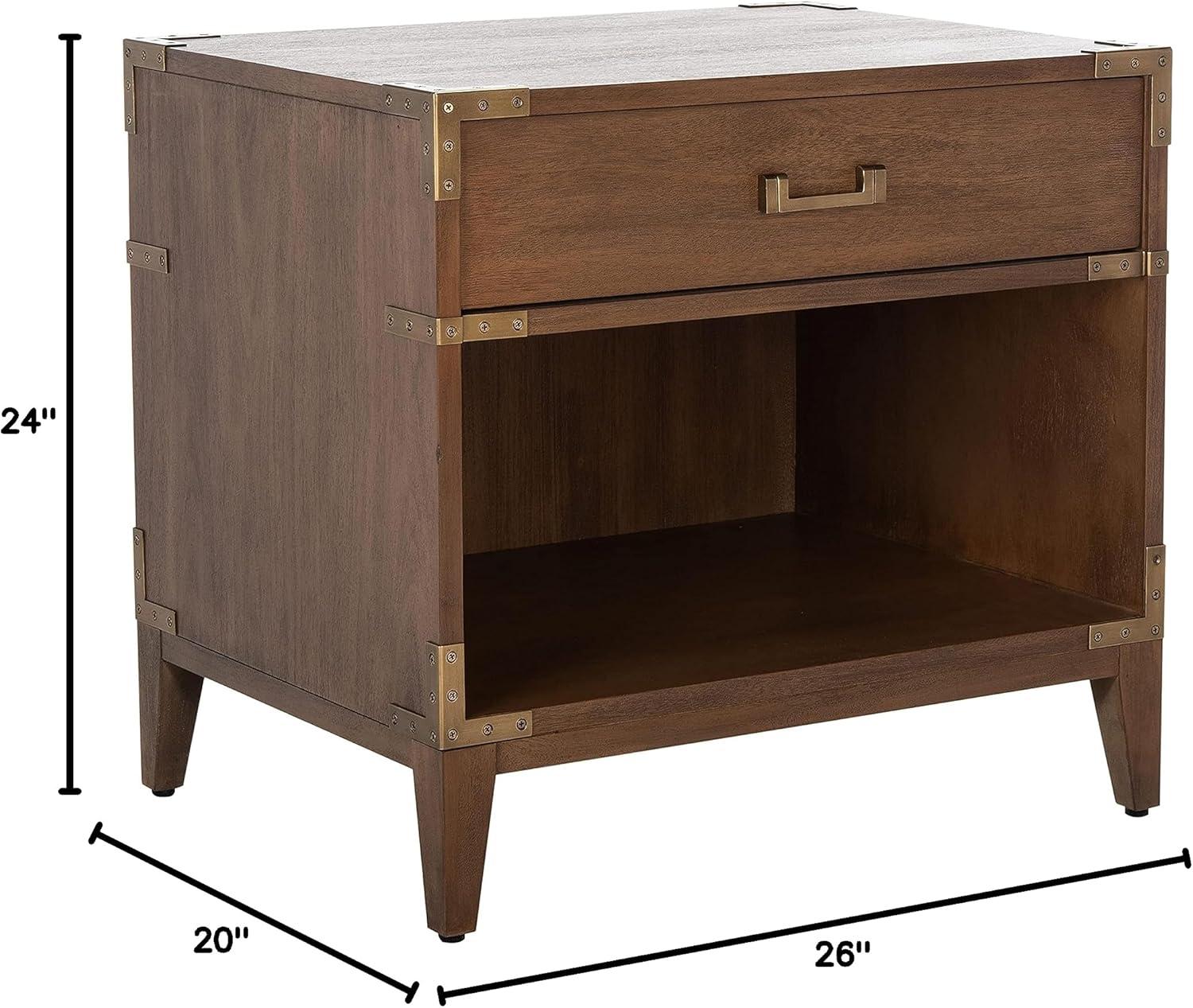 Brown Mahogany 1-Drawer Nightstand with Brass Hardware