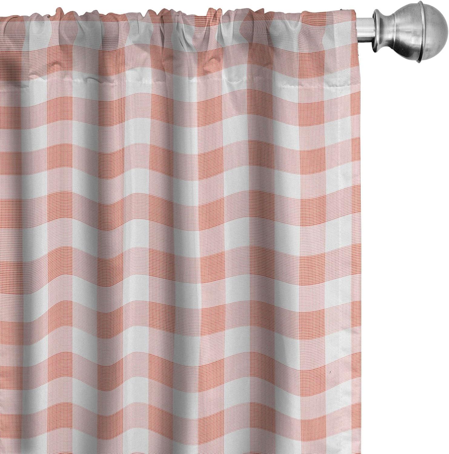 Ambesonne Checkered Curtains, Countryside Picnic, Pair of 28"x63", Pale Peach and White