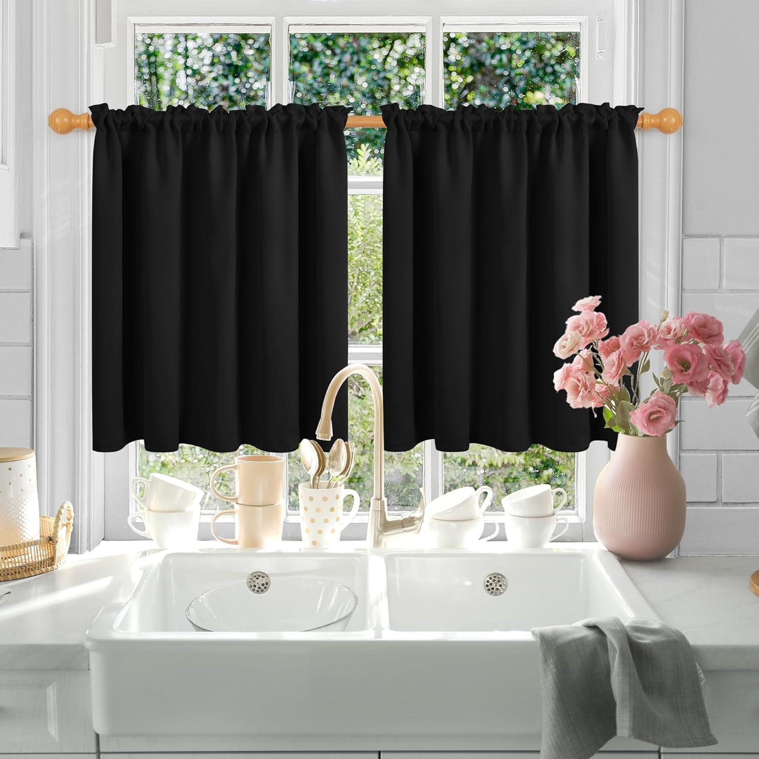 Deconovo Rod Pocket Blackout Curtains for Living Room, 2 Panels, Thermal Insulated, 38" x 63", Black