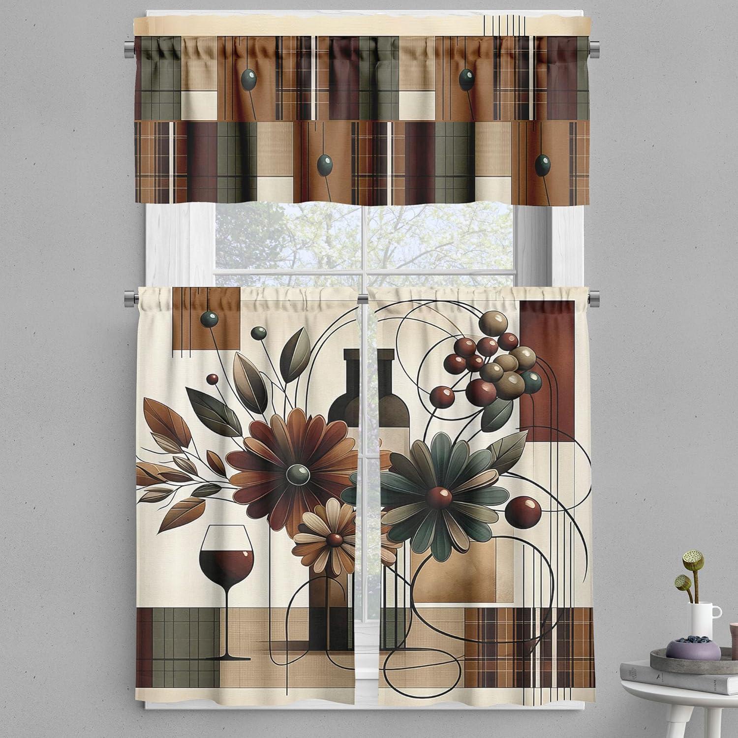 Floral Tailored 55'' W Kitchen Curtain