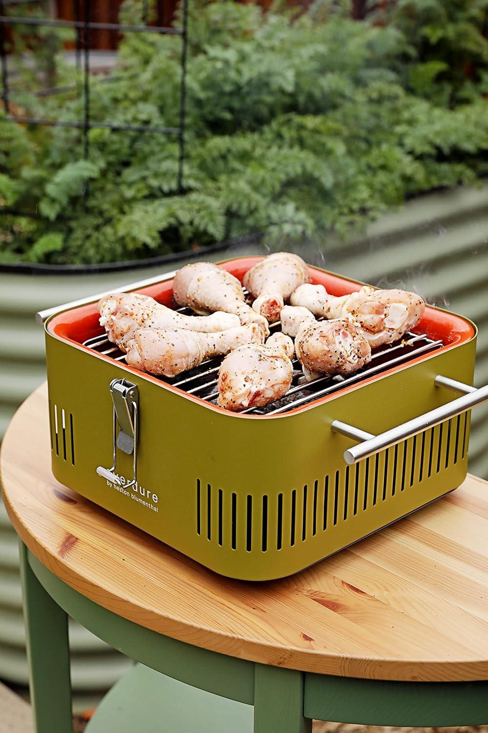 Everdure Cube Charcoal Grill with Cool Touch Handles, Storage Container & Bamboo Serving Board