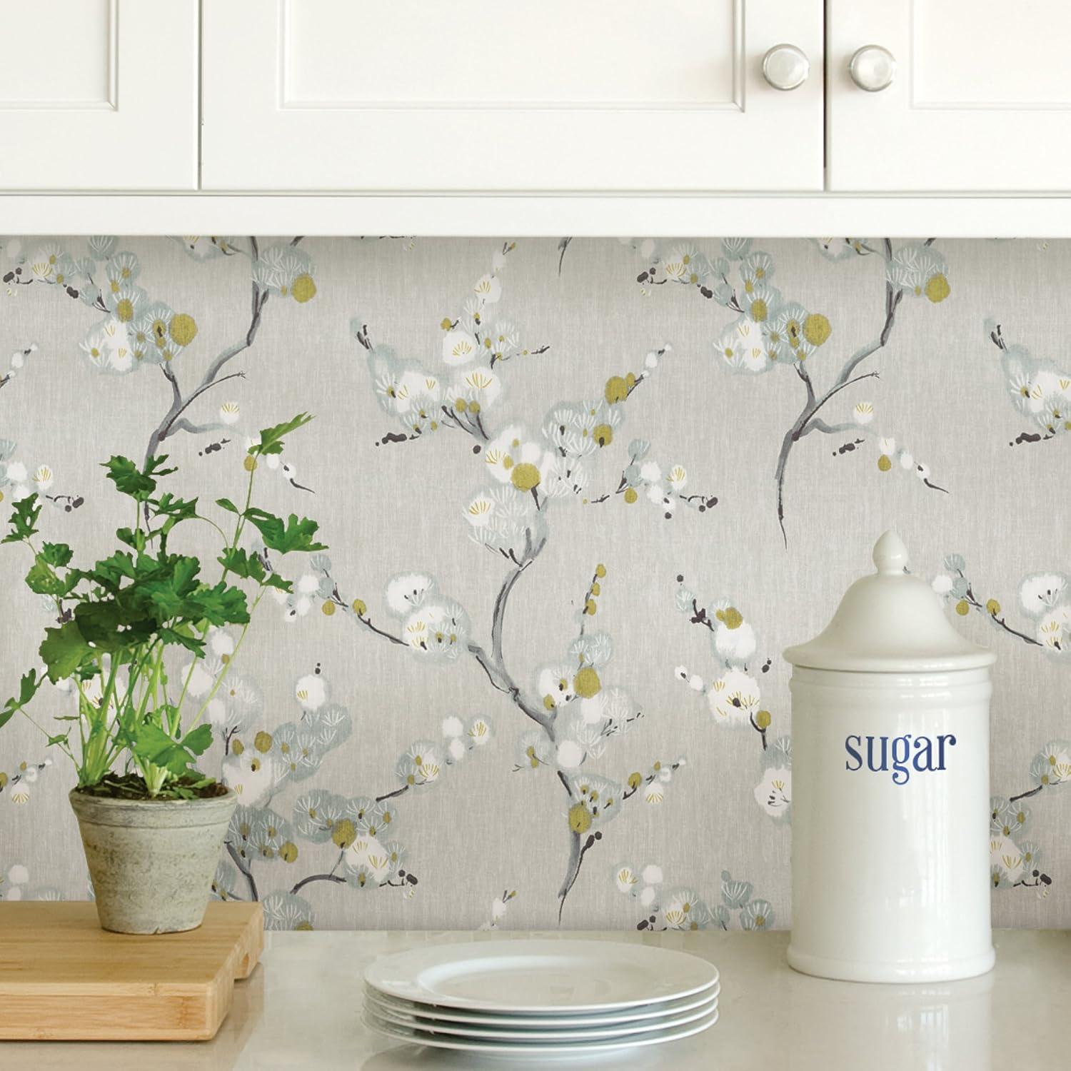 NuWallpaper Grey Mirei Vinyl Peel And Stick Wallpaper, 216-in by 20.5-in, 30.75 sq. ft.