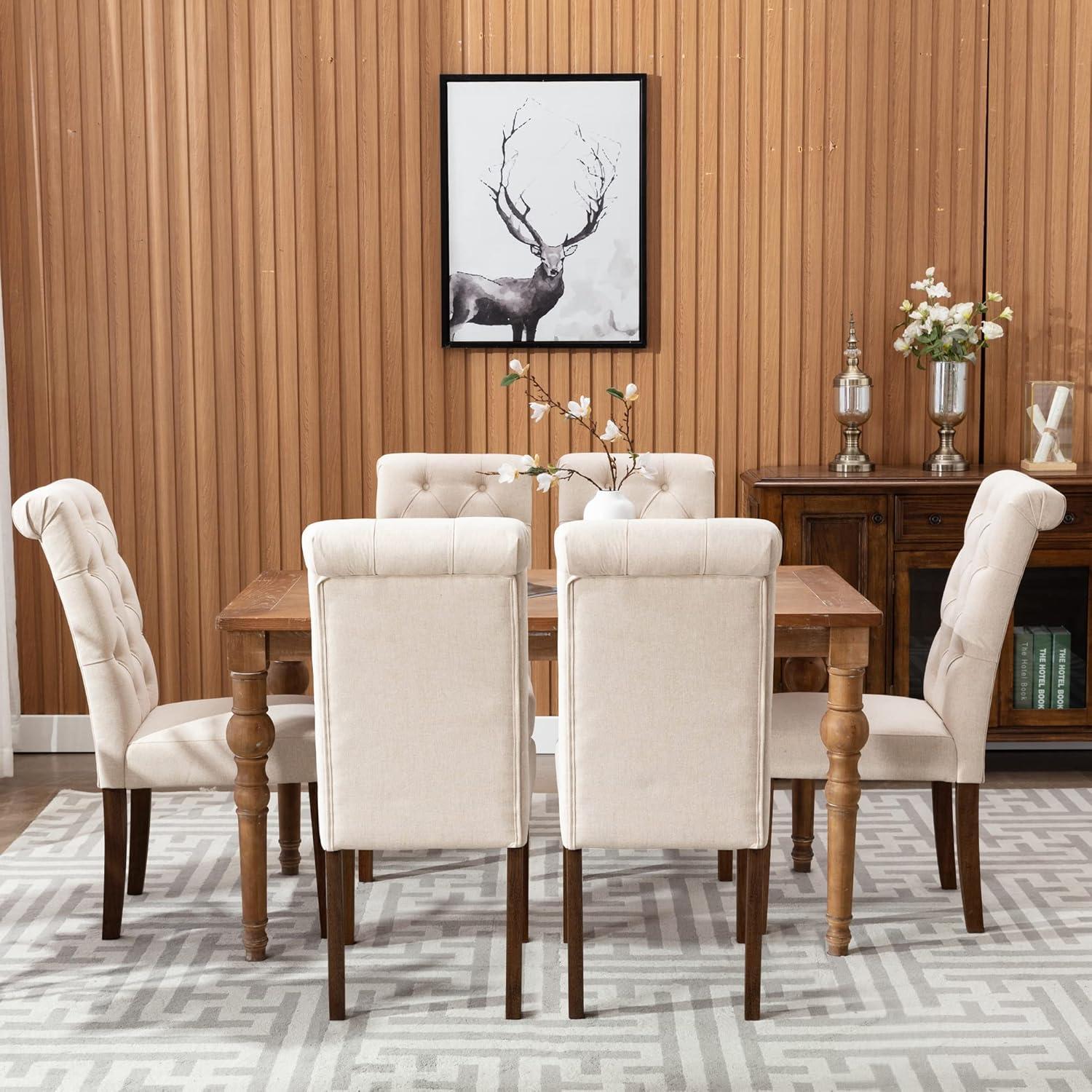 Beige Linen Upholstered High-Back Parsons Side Chair Set