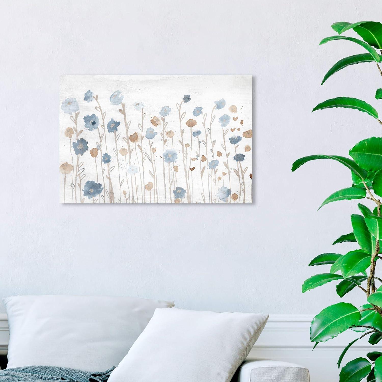 Wynwood Studio 'Beautiful Growth Light Blue' Floral and Botanical Wall Art Canvas Print - Blue, Brown, 24" x 16"