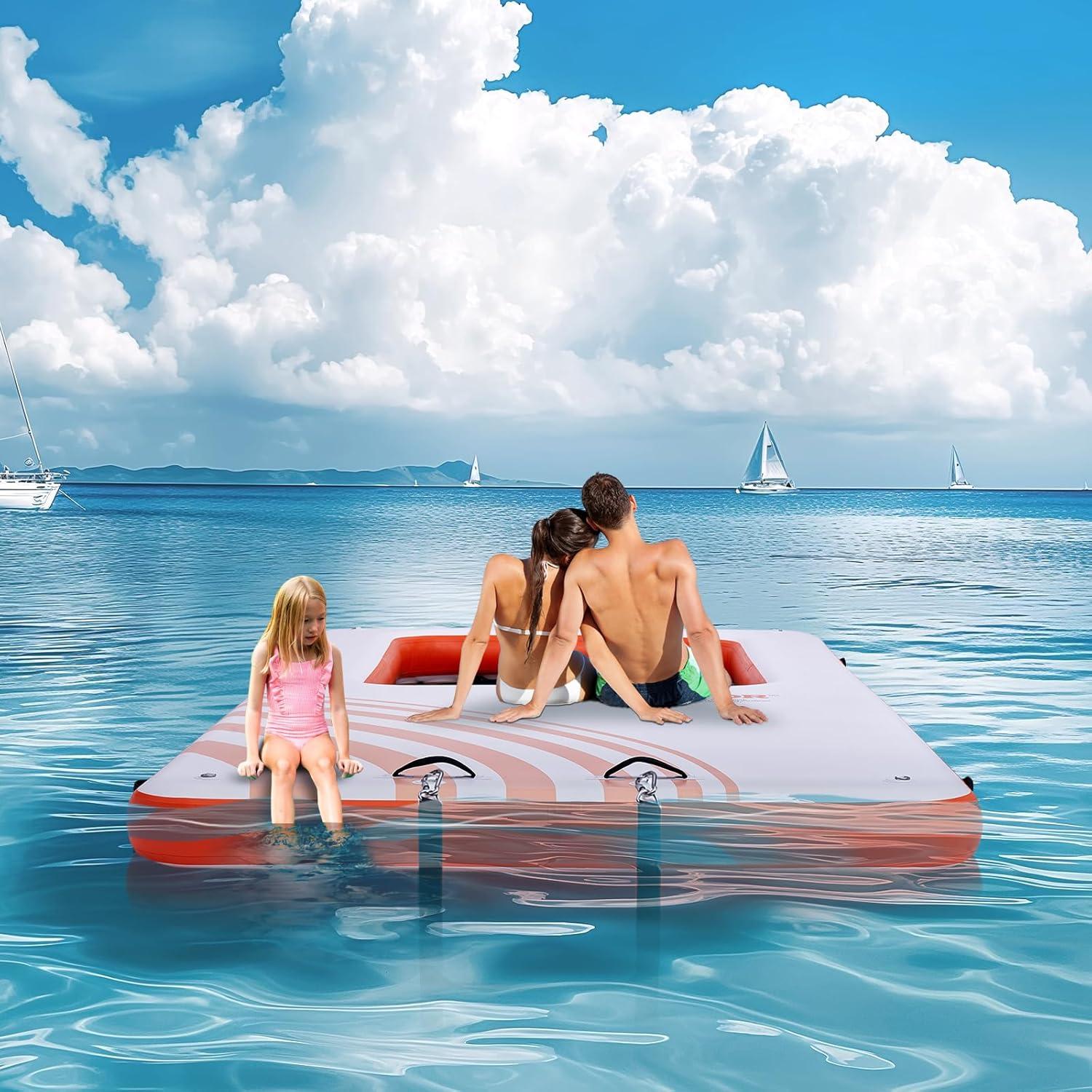 Stellweilan Tessberg 15x6.5FT Inflatable Dock Platform with 4*6FT Trampoline Mesh Pool, Floating Platform Water Mat