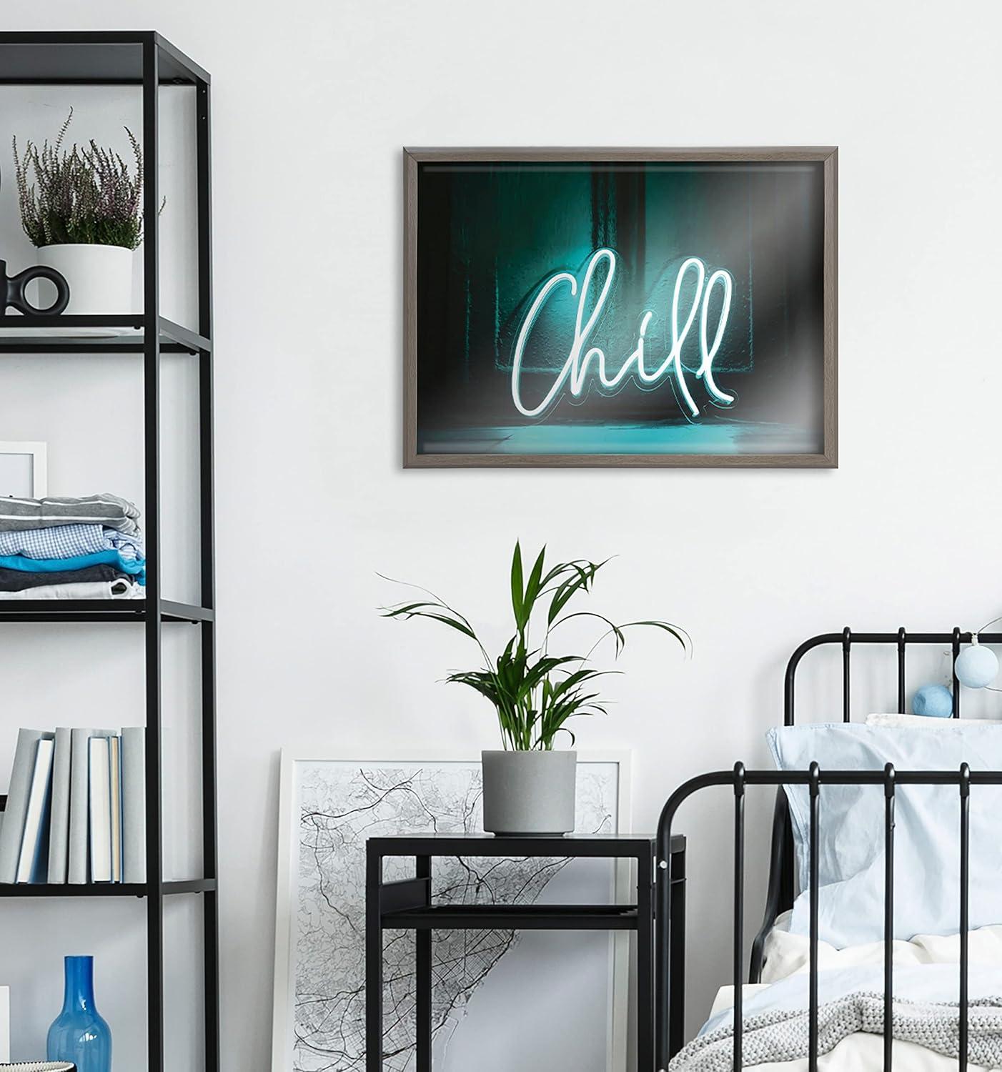 Kate and Laurel Blake Chill Neon Sign Framed Printed Glass by The Creative Bunch Studio, 18x24, Gray