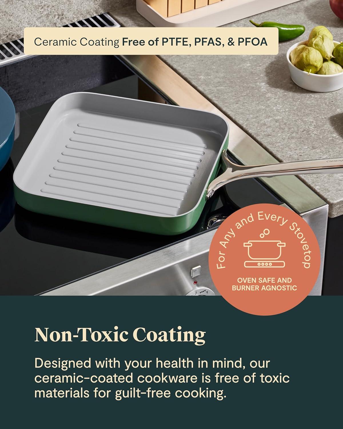 Caraway Home 11.02" Nonstick Square Grill Fry Pan Cream