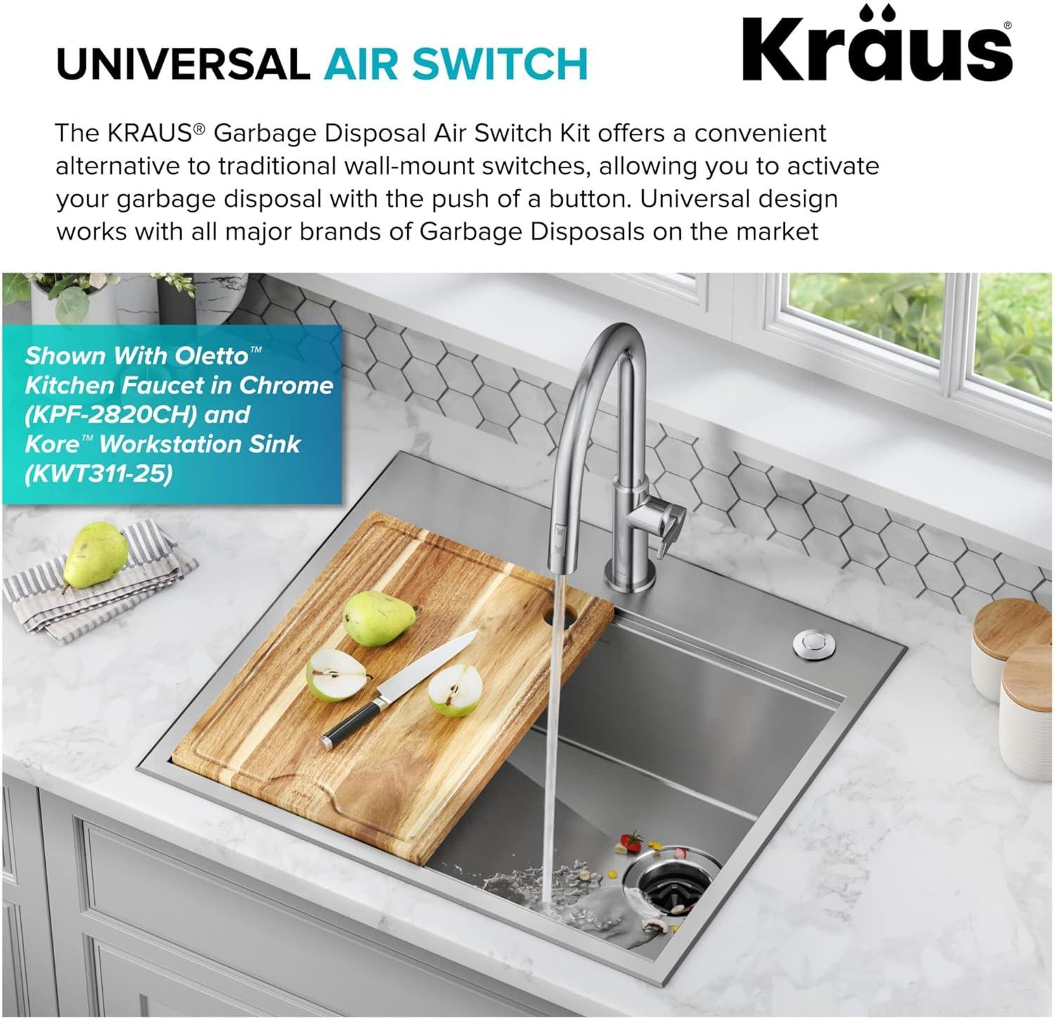 Kraus KRAUS Garbage Disposal Air Switch Kit with Push Button, AC Adapter, Power Cord, and Air Tube Included