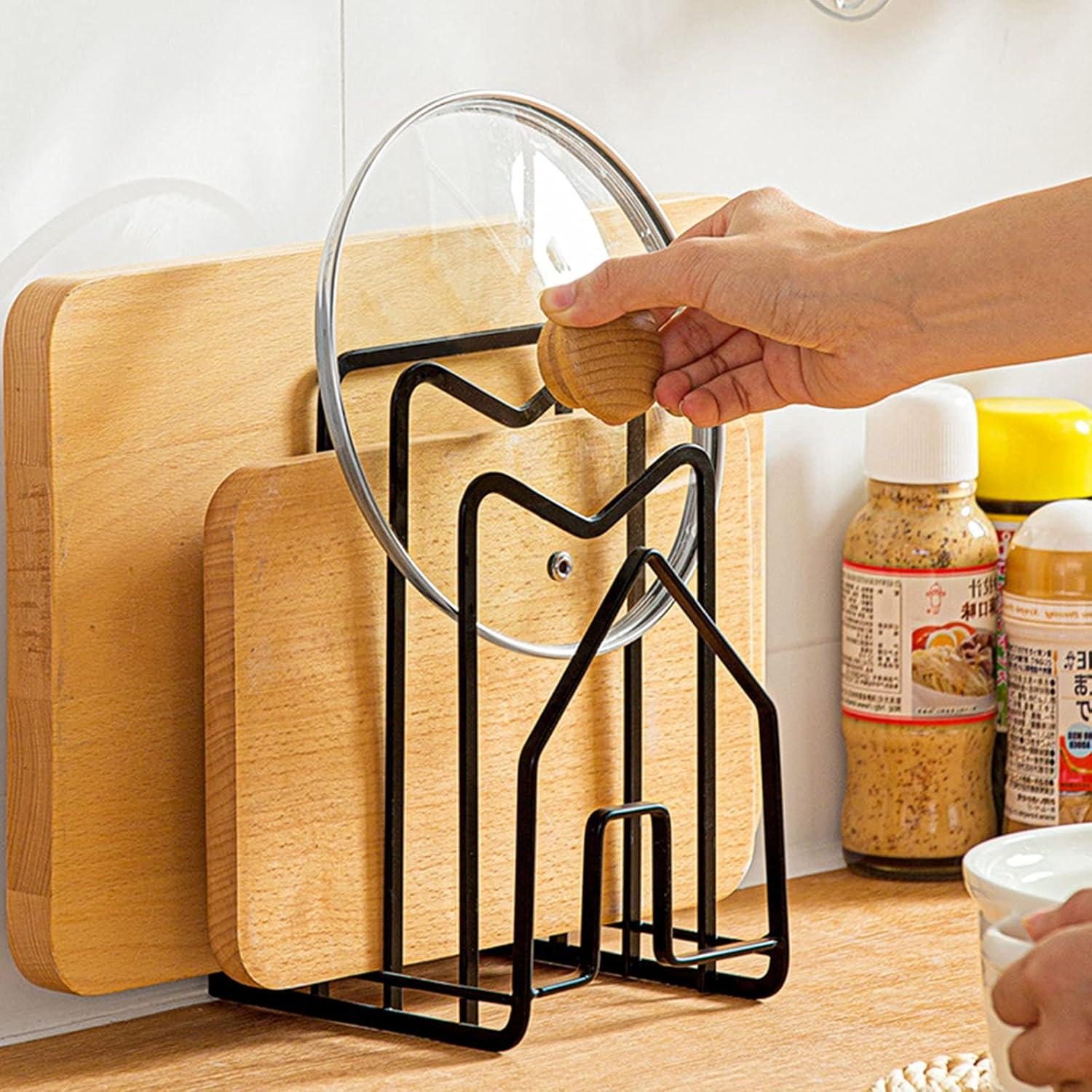Poaug Rack Clearance Kitchen Chopping Board Cutlery Storage Rack Pot Cover Bracket Cookware Box on Sale Kitchen Black