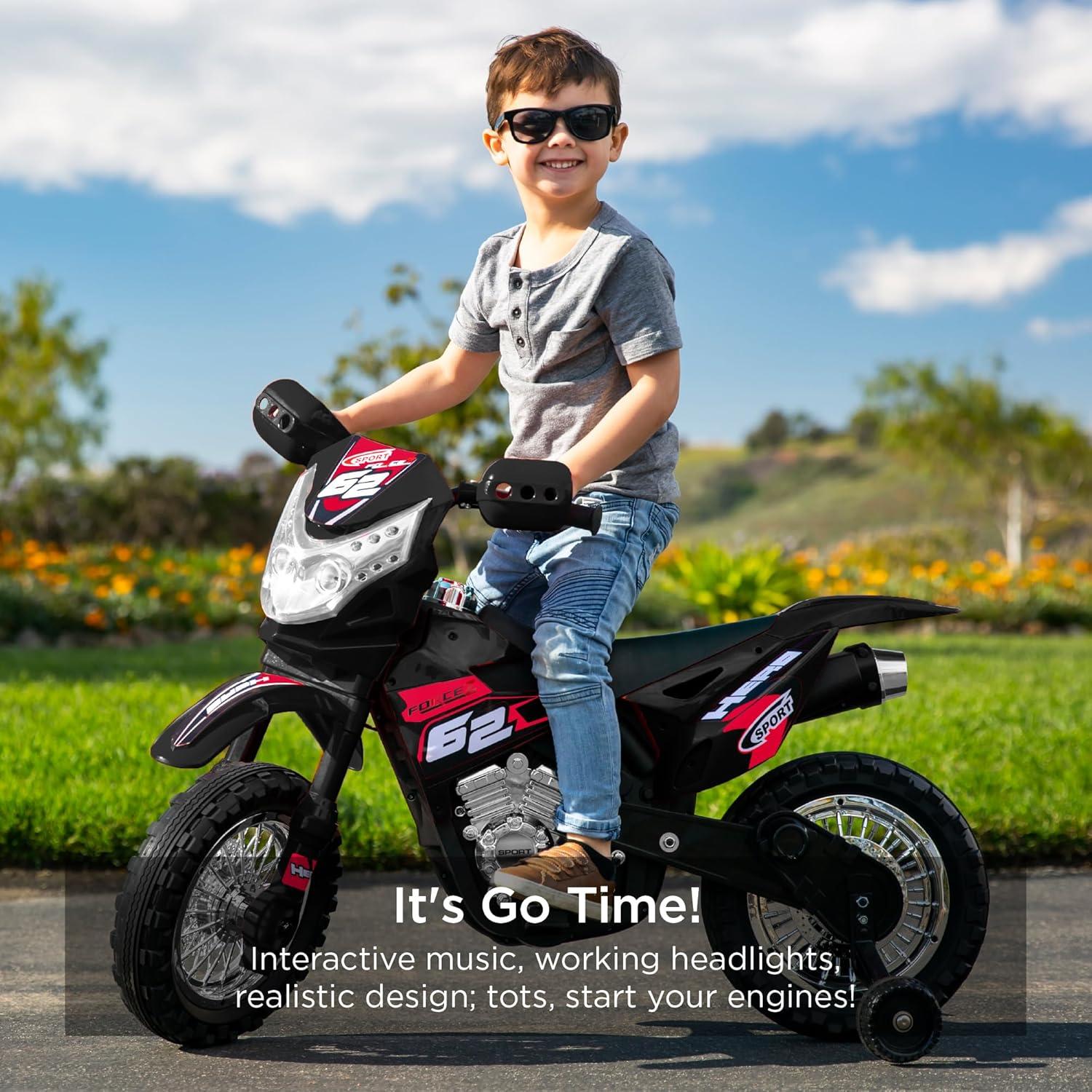 Best Choice Products 6V Kids Electric Battery Powered Ride On Motorcycle w/ Training Wheels, Lights, Music