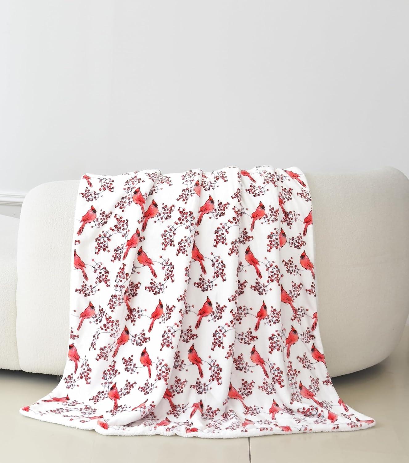 Red Cardinal Reversible Sherpa and Fleece Christmas Throw Blanket 50"x60"