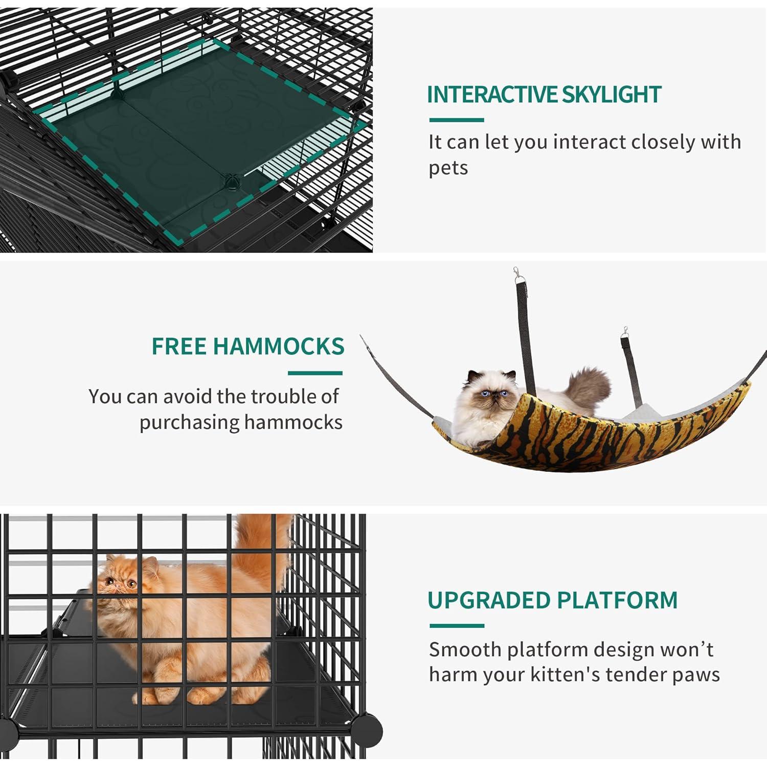 YITAHOME Cat Cage Indoor Catio DIY Cat Enclosures Metal Cat Playpen 3-Tiers Kennels Pet Crate with Extra Large Hammock for 1-2 Cats, Rabbit