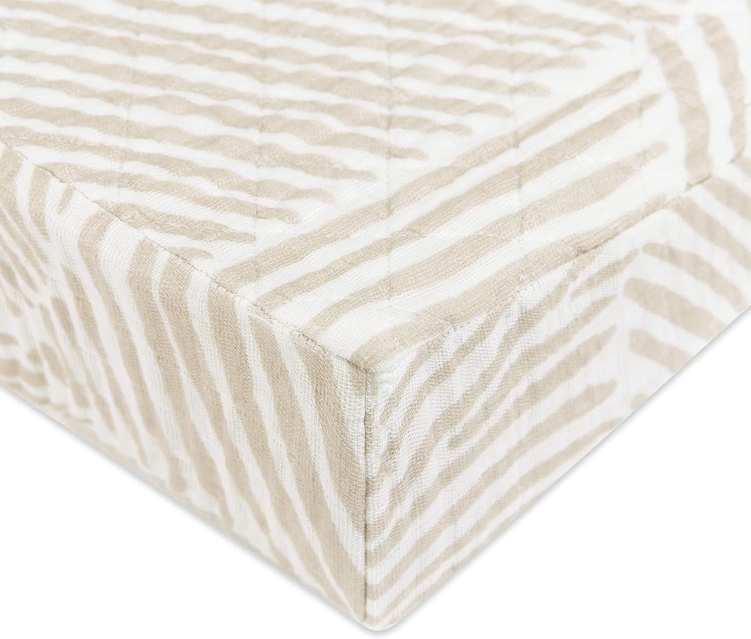 Oat Stripe Quilted Changing Pad Cover In  Muslin Cotton
